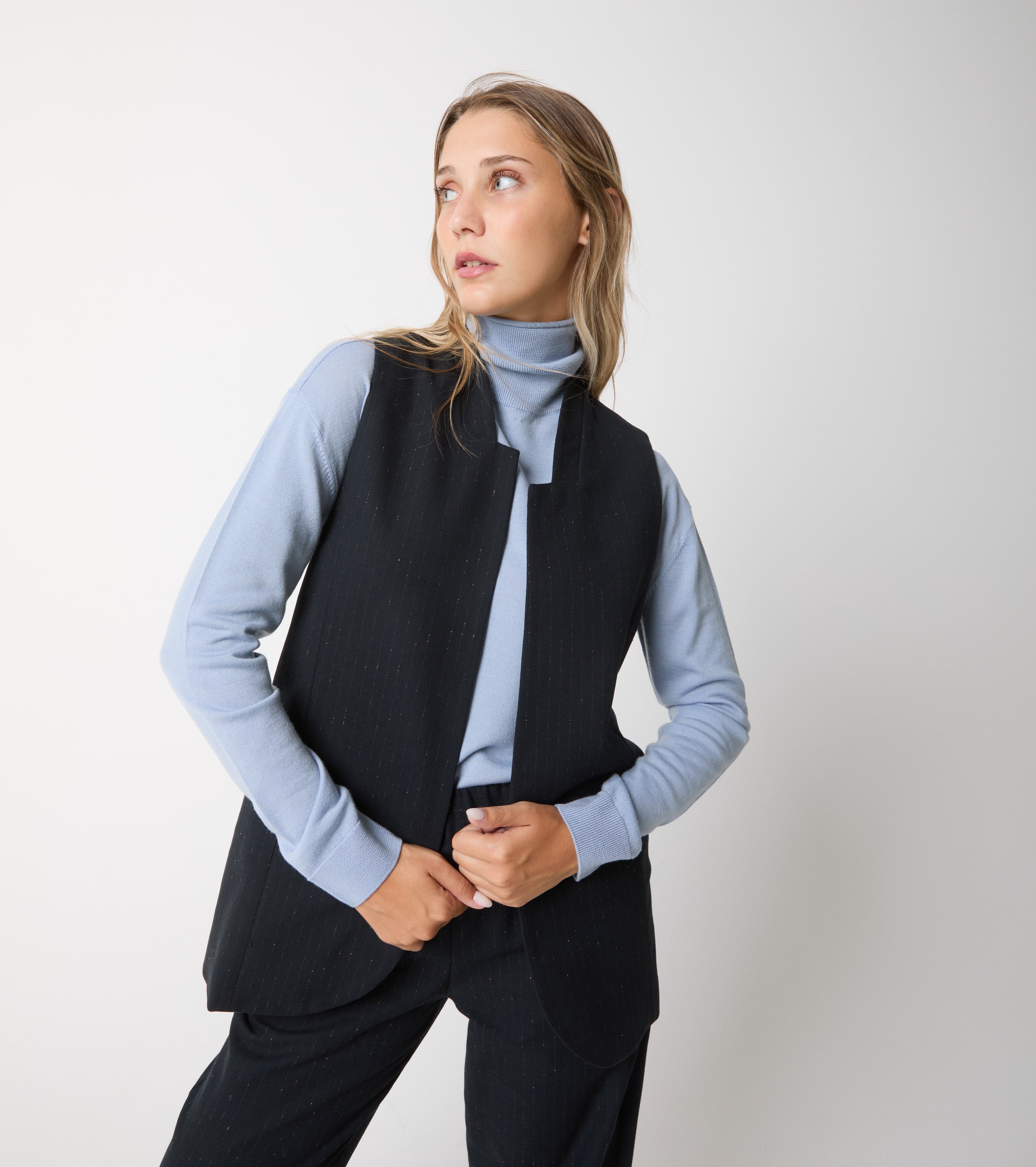 Gilet in lana e cotone gessato