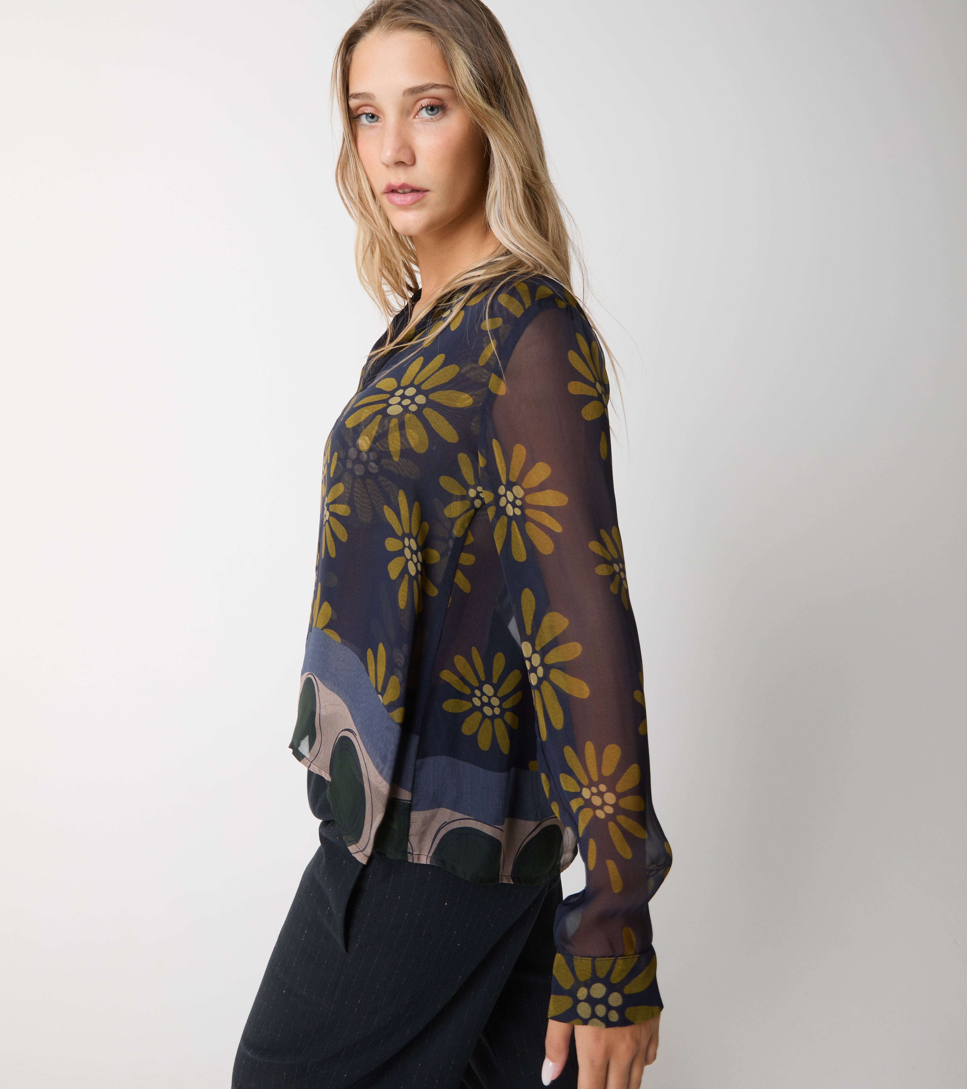 Silkebluse med print