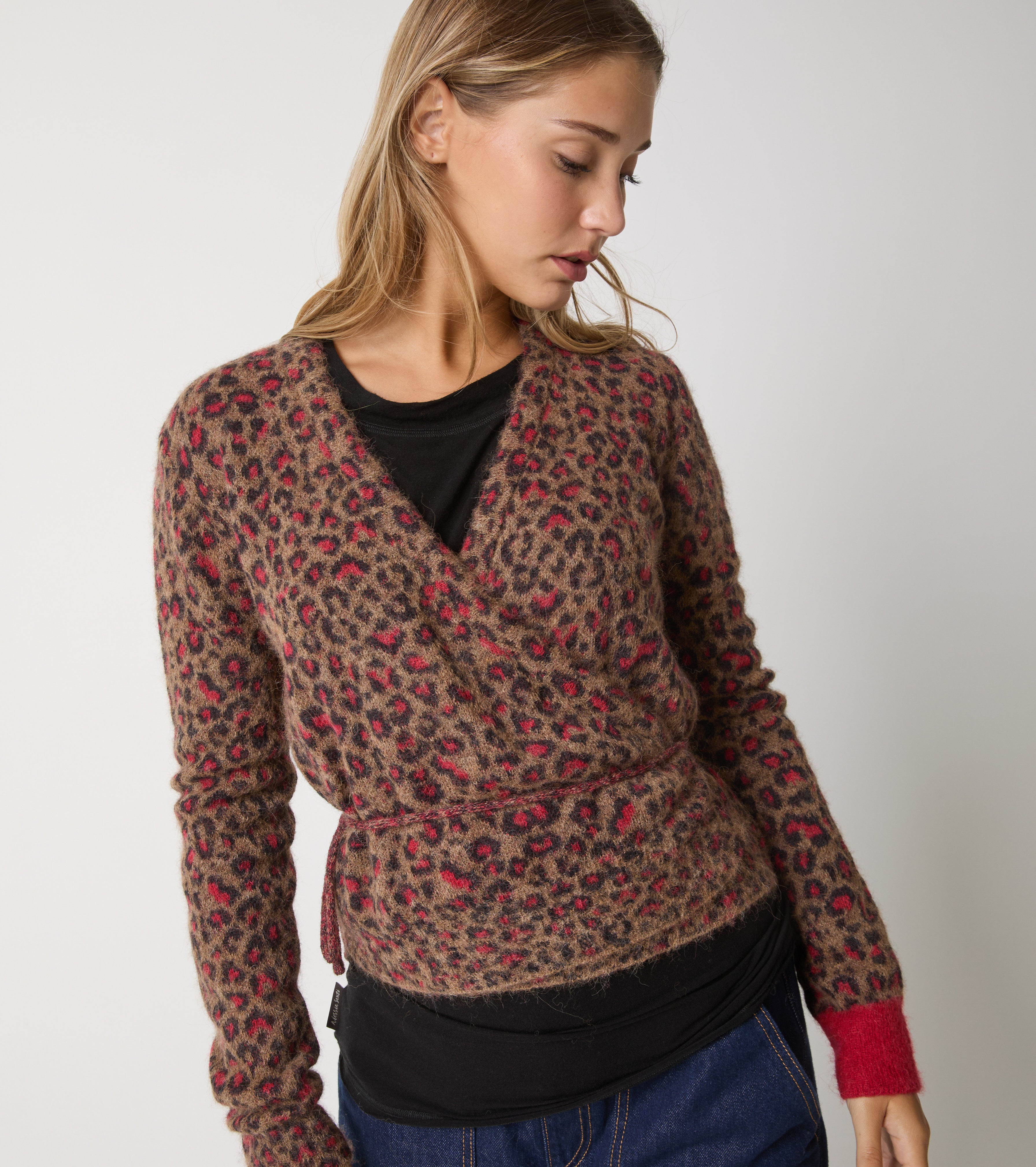 Cardigan in filato di alpaca animalier