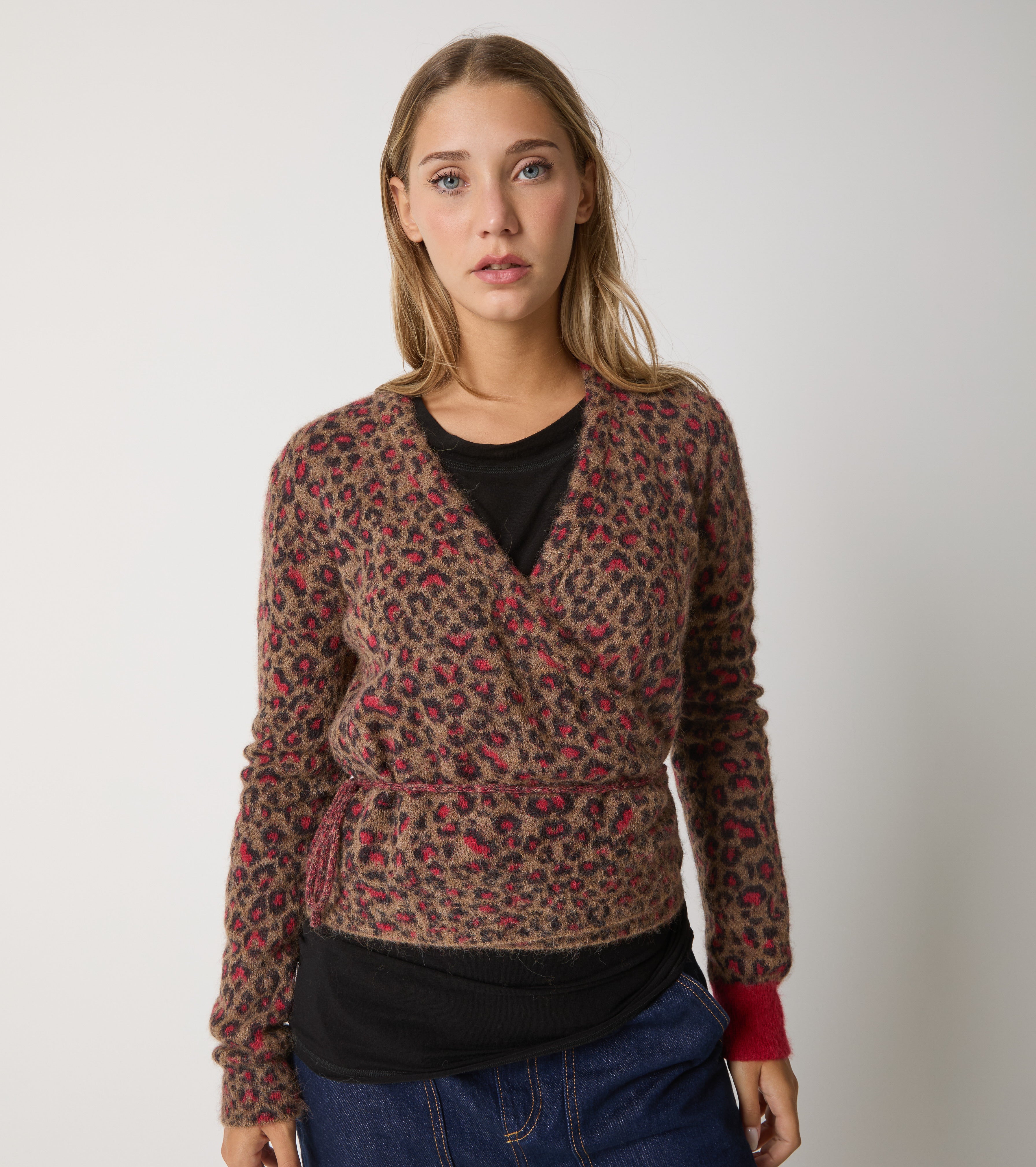 Cardigan in filato di alpaca animalier