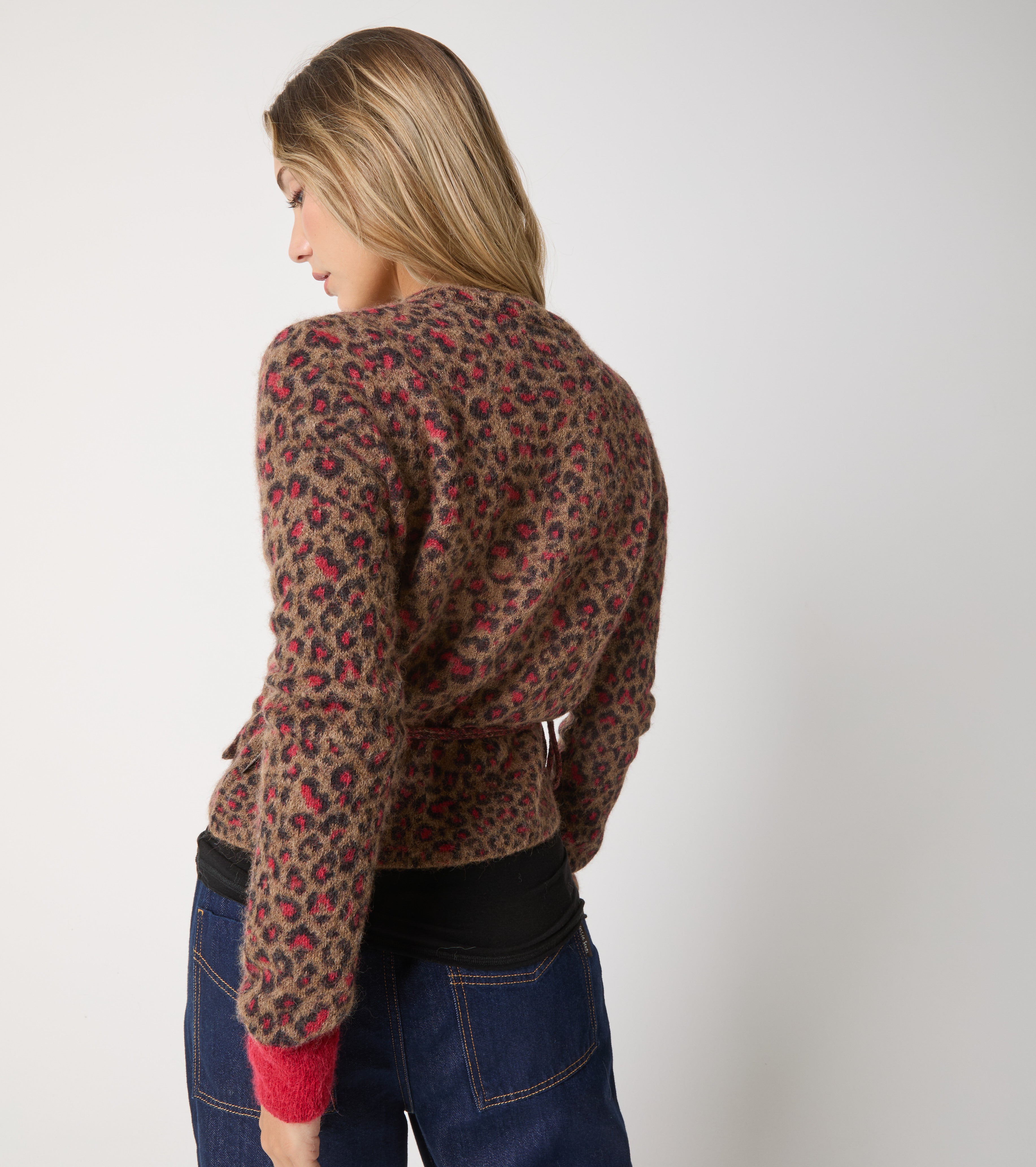 Cardigan in filato di alpaca animalier