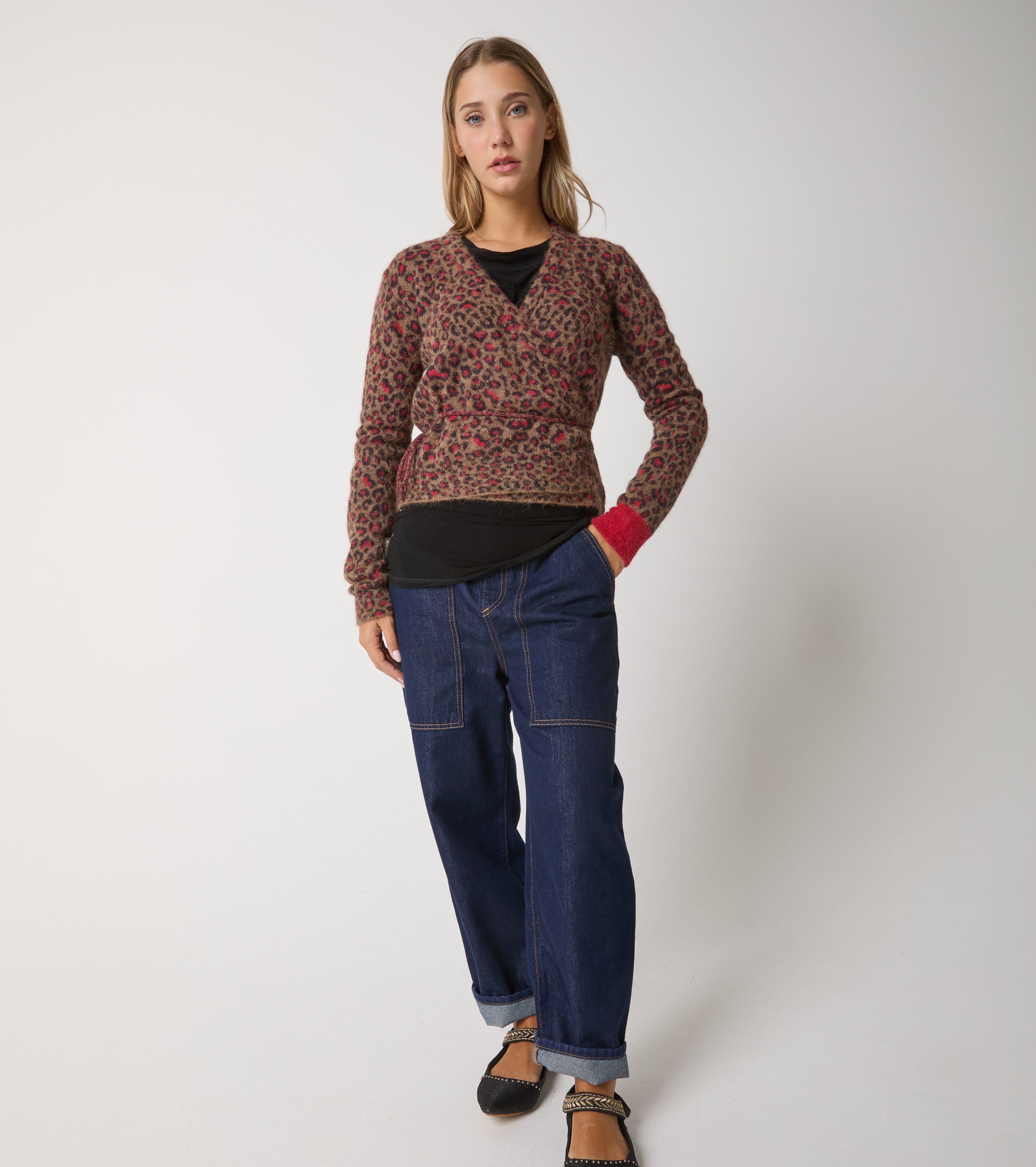 Cardigan in filato di alpaca animalier