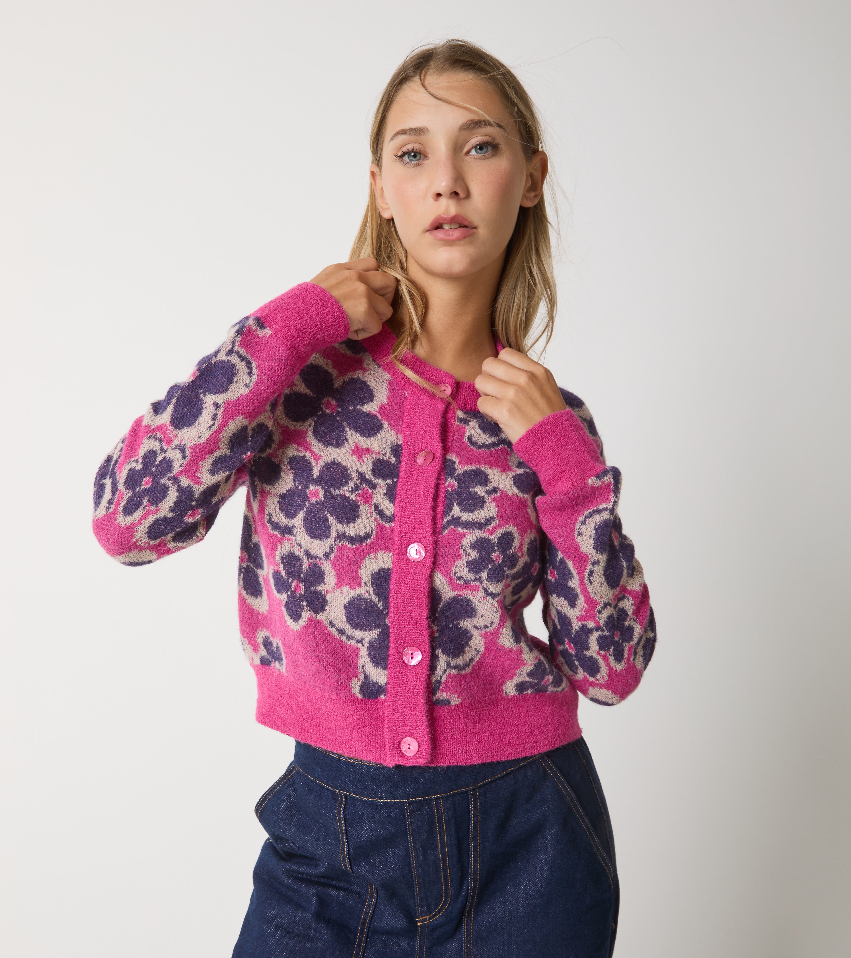 Jacquard-cardigan i alpaka