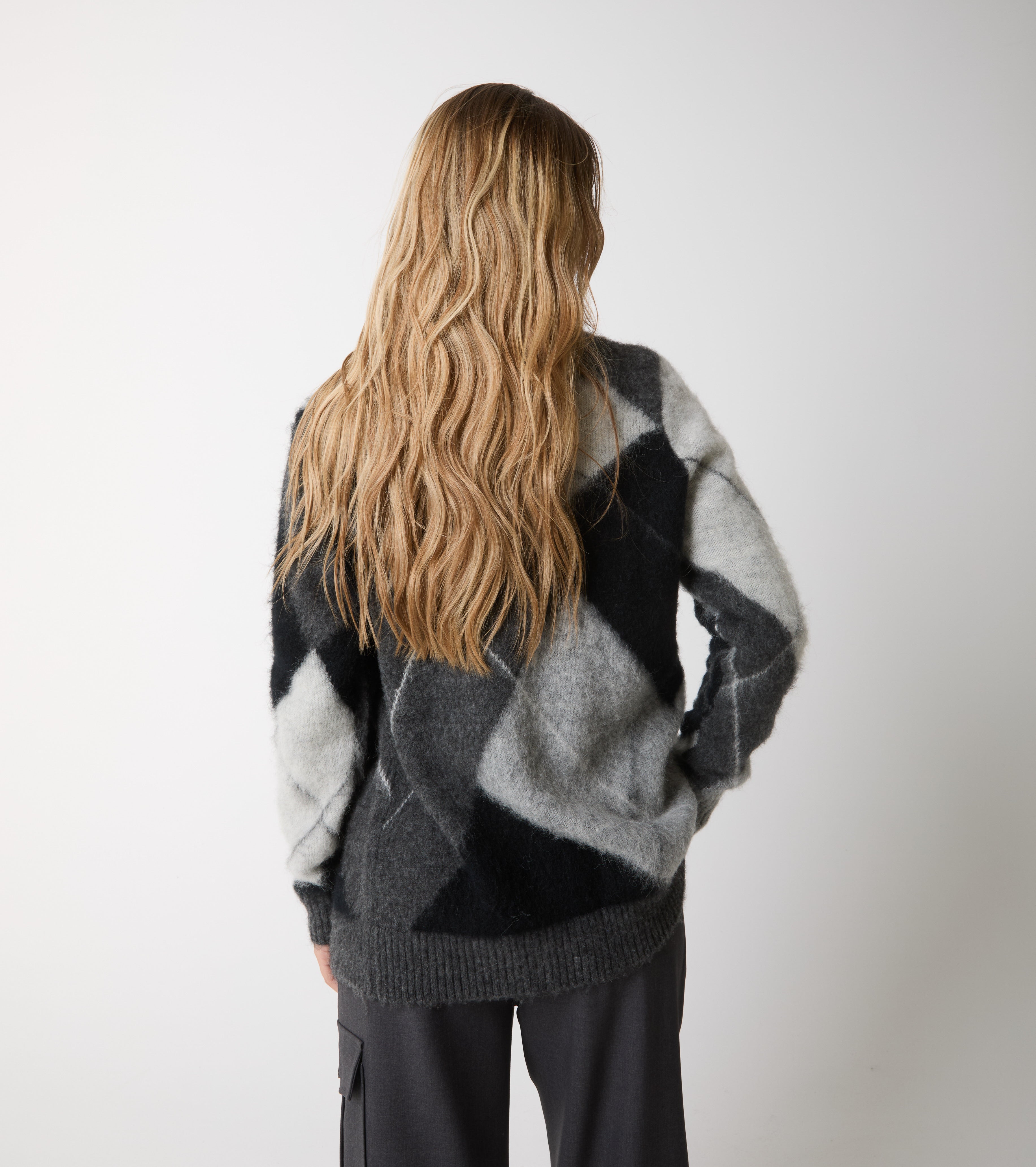 Cardigan in alpaca e lana argyle