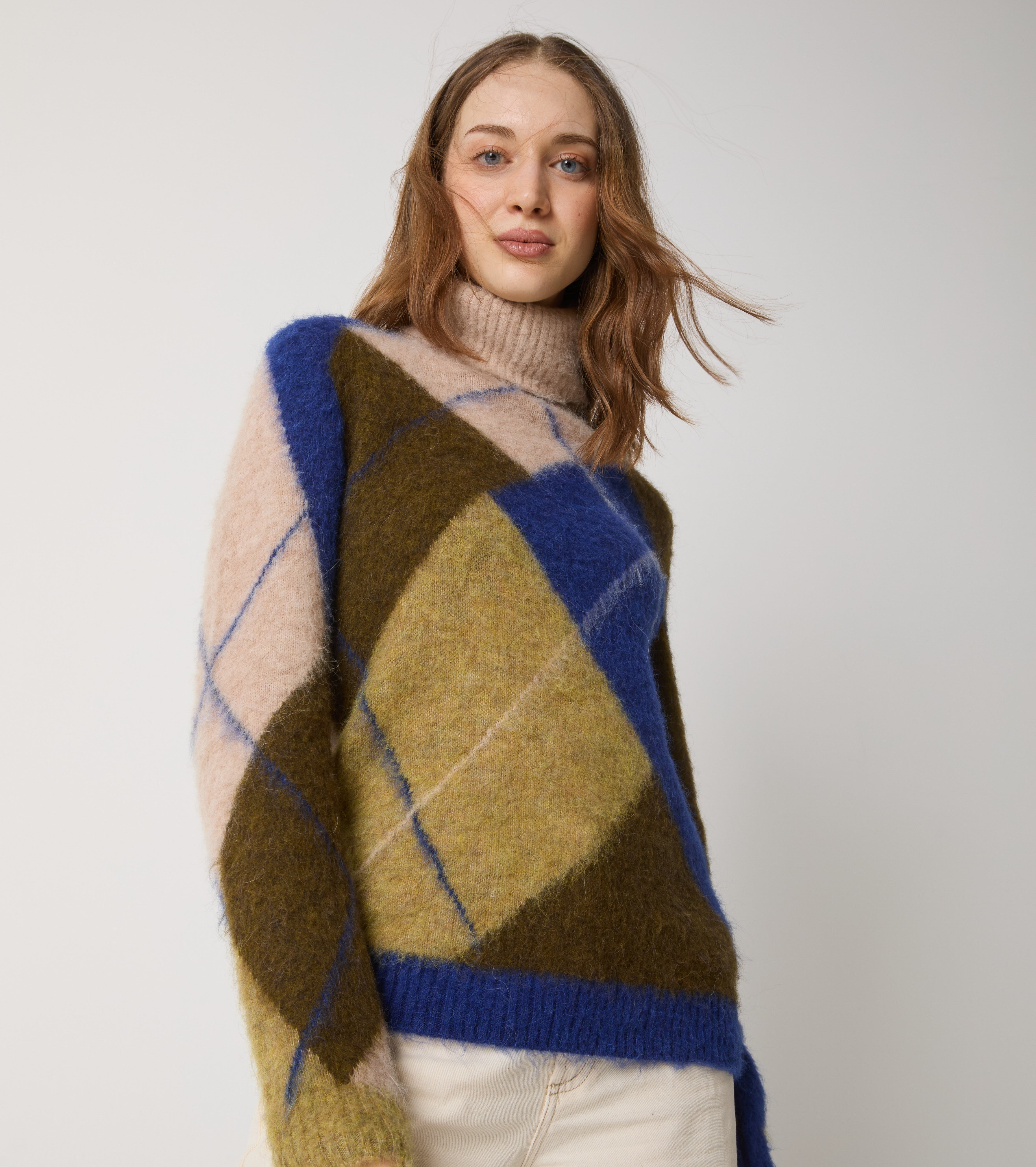 Maglia dolcevita in alpaca e lana argyle