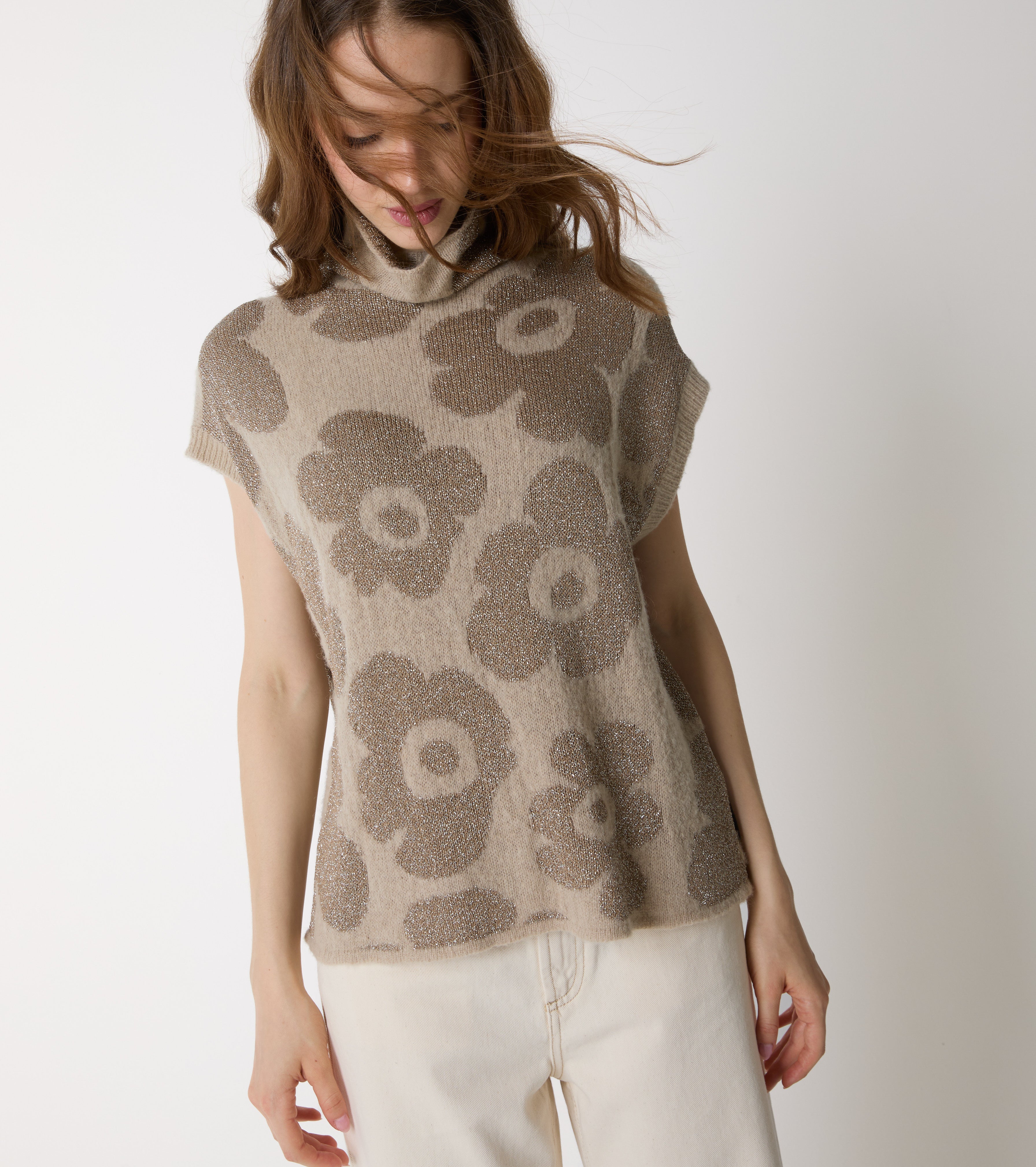 Gilet in alpaca e lana jacquard