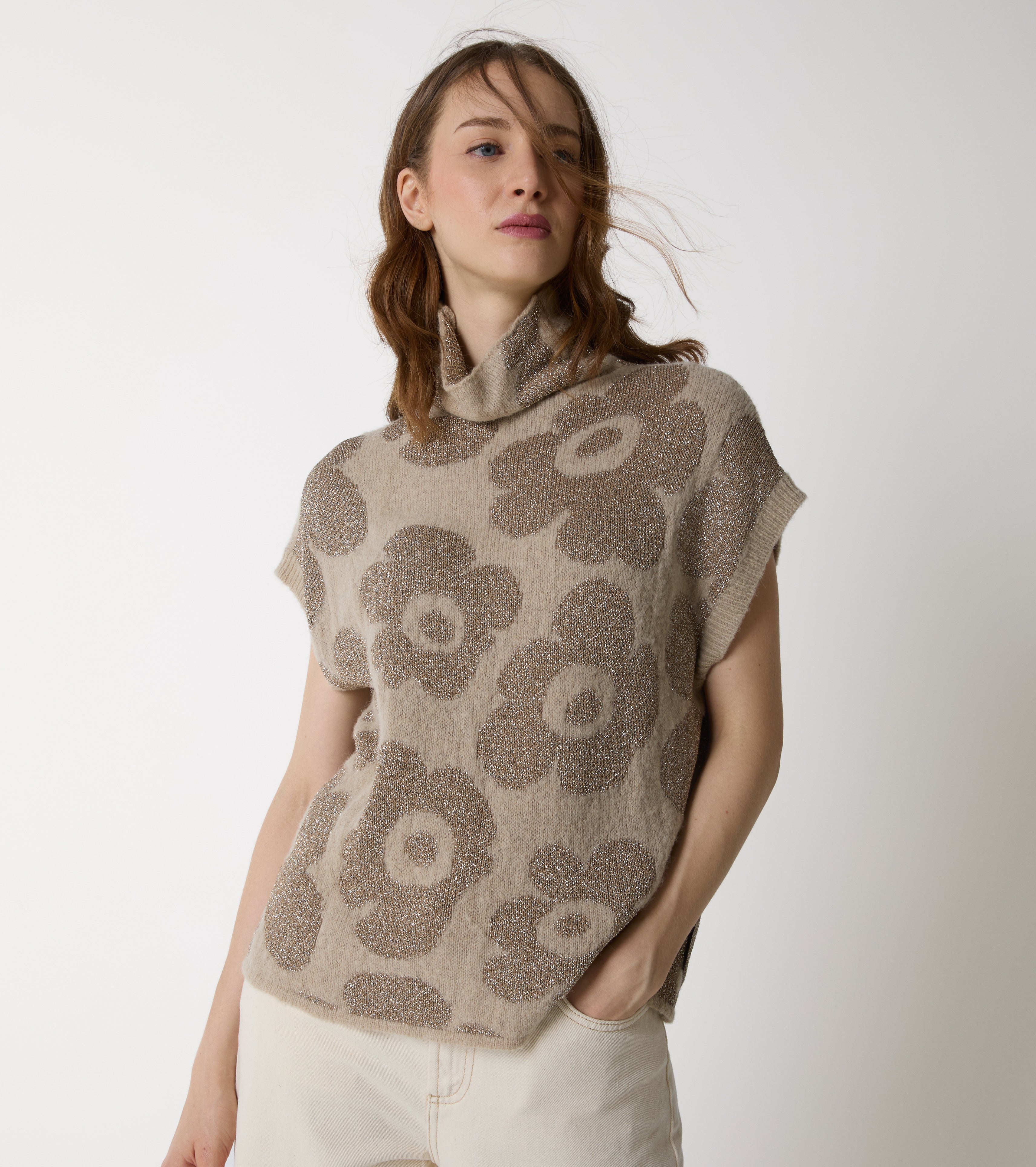 Gilet in alpaca e lana jacquard