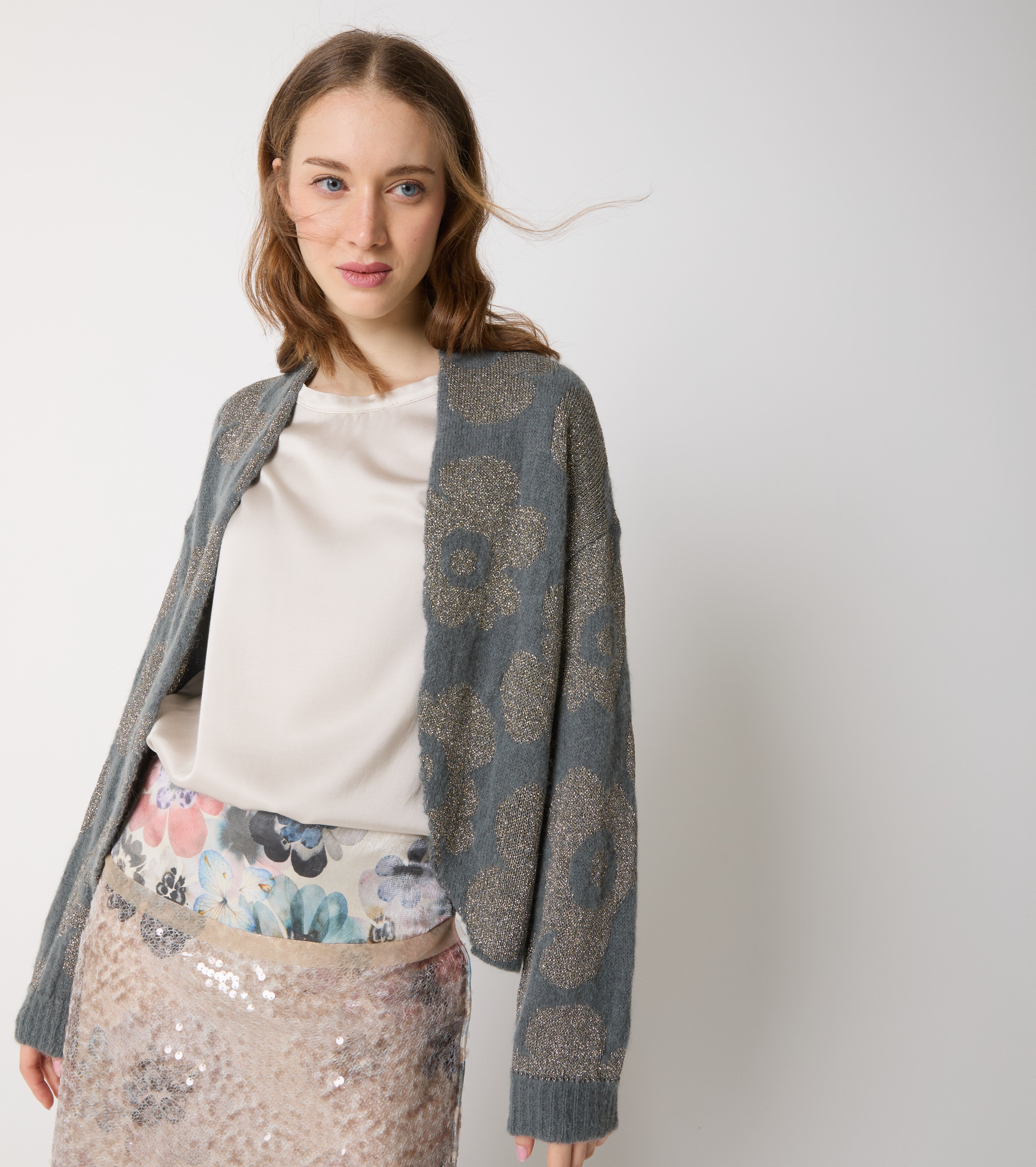 Cardigan in alpaca e lana jacquard