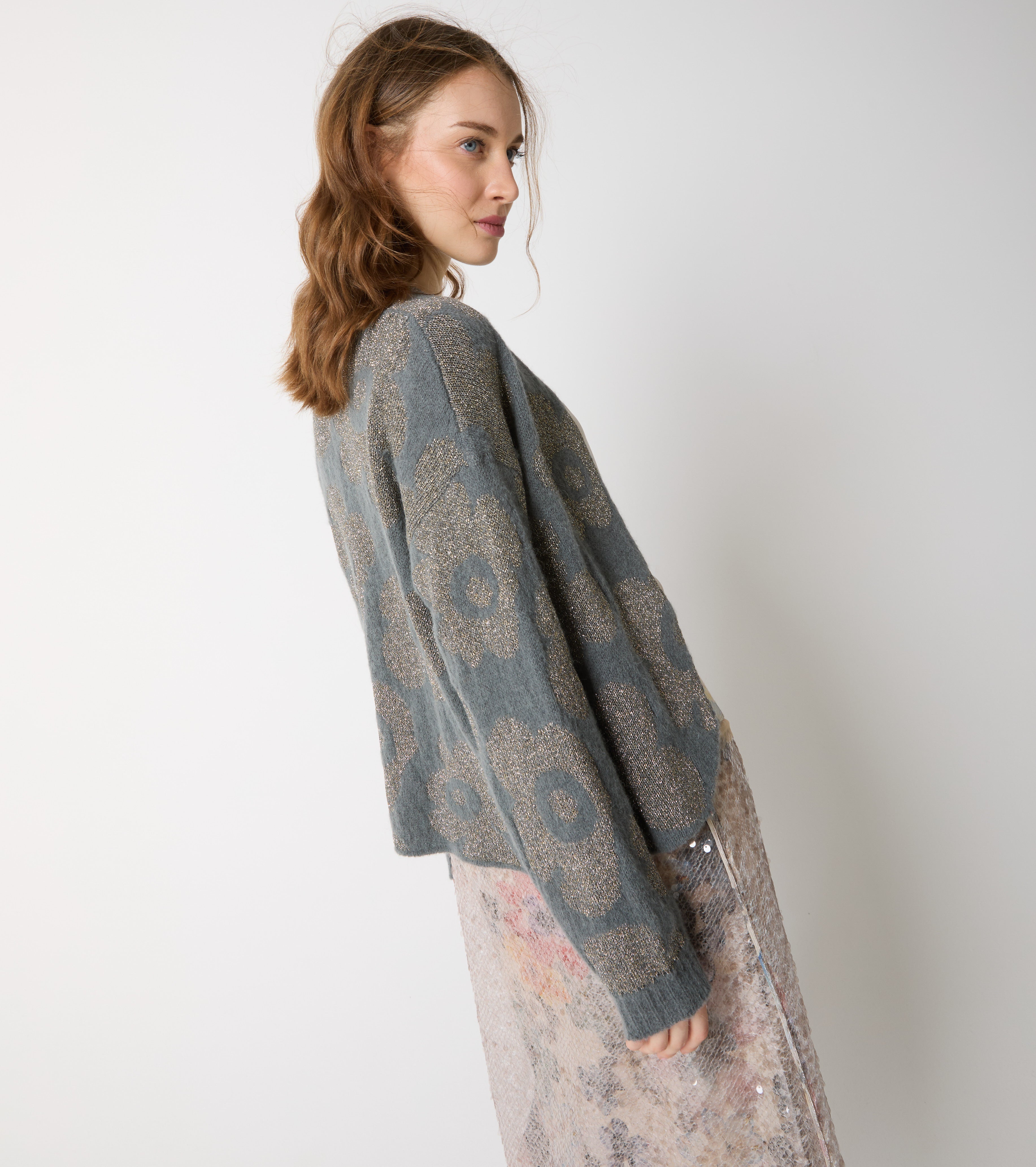 Jacquard-cardigan i alpaka og uld