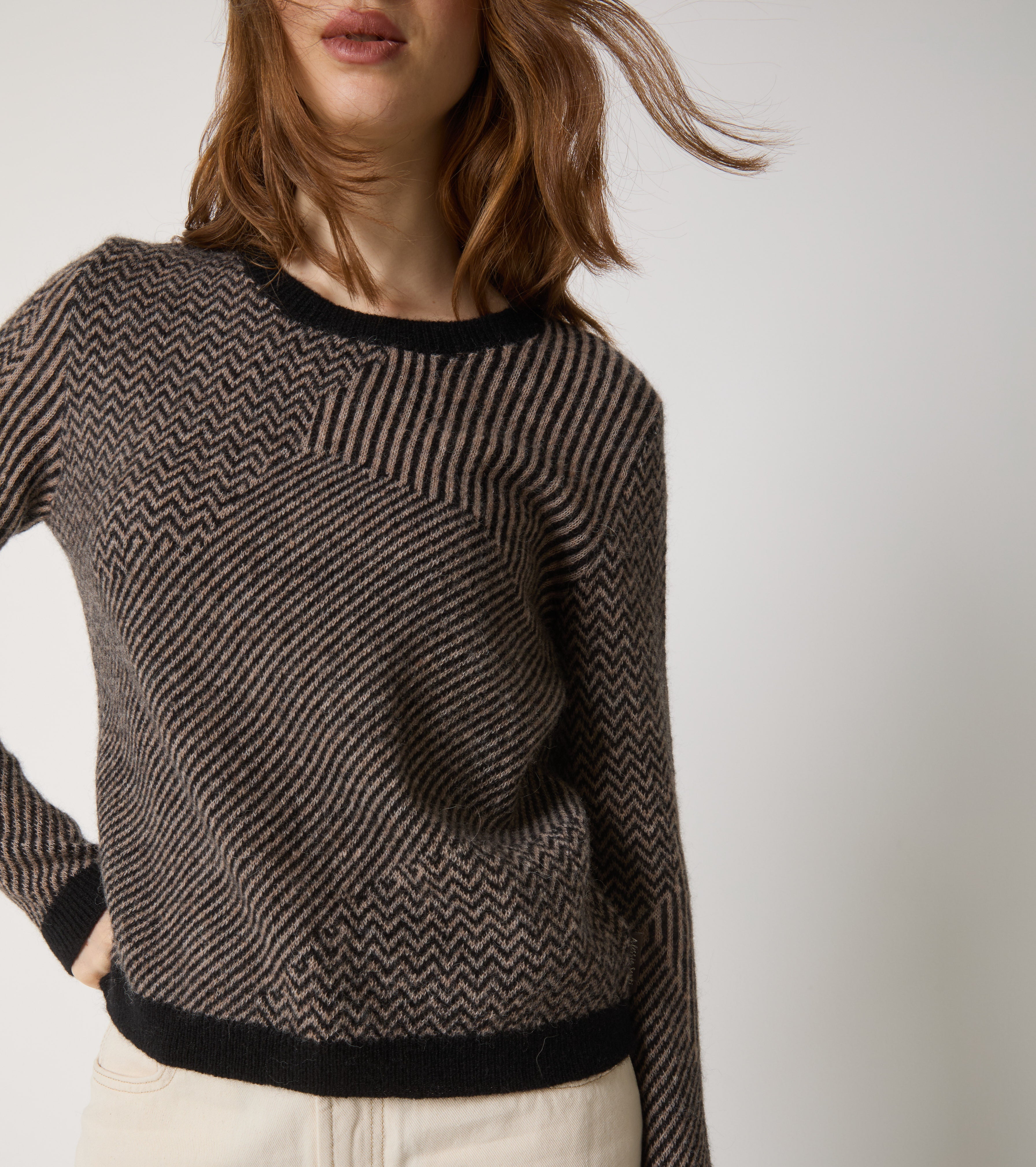 Maglia girocollo in alpaca e lana jacquard
