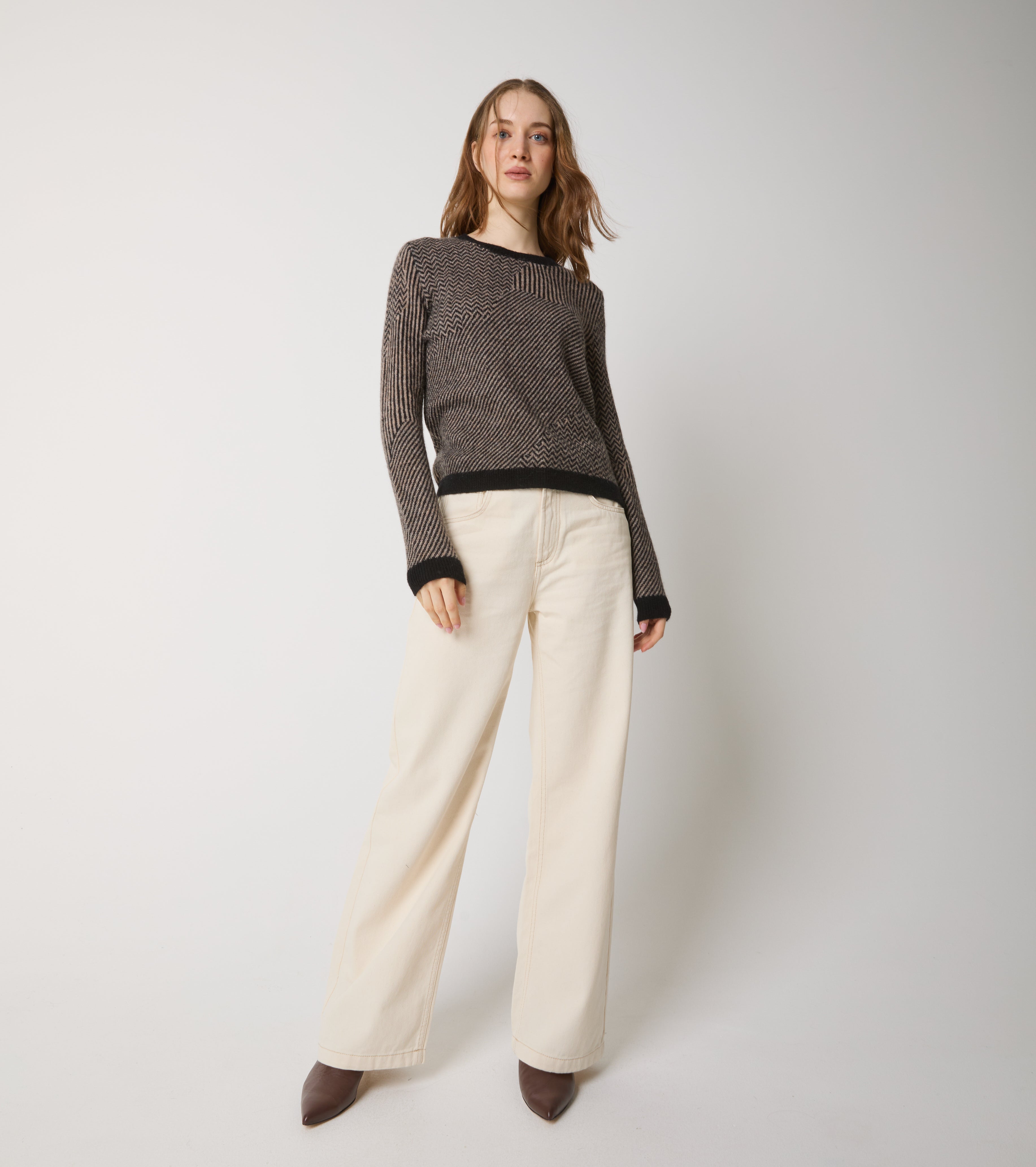 Maglia girocollo in alpaca e lana jacquard