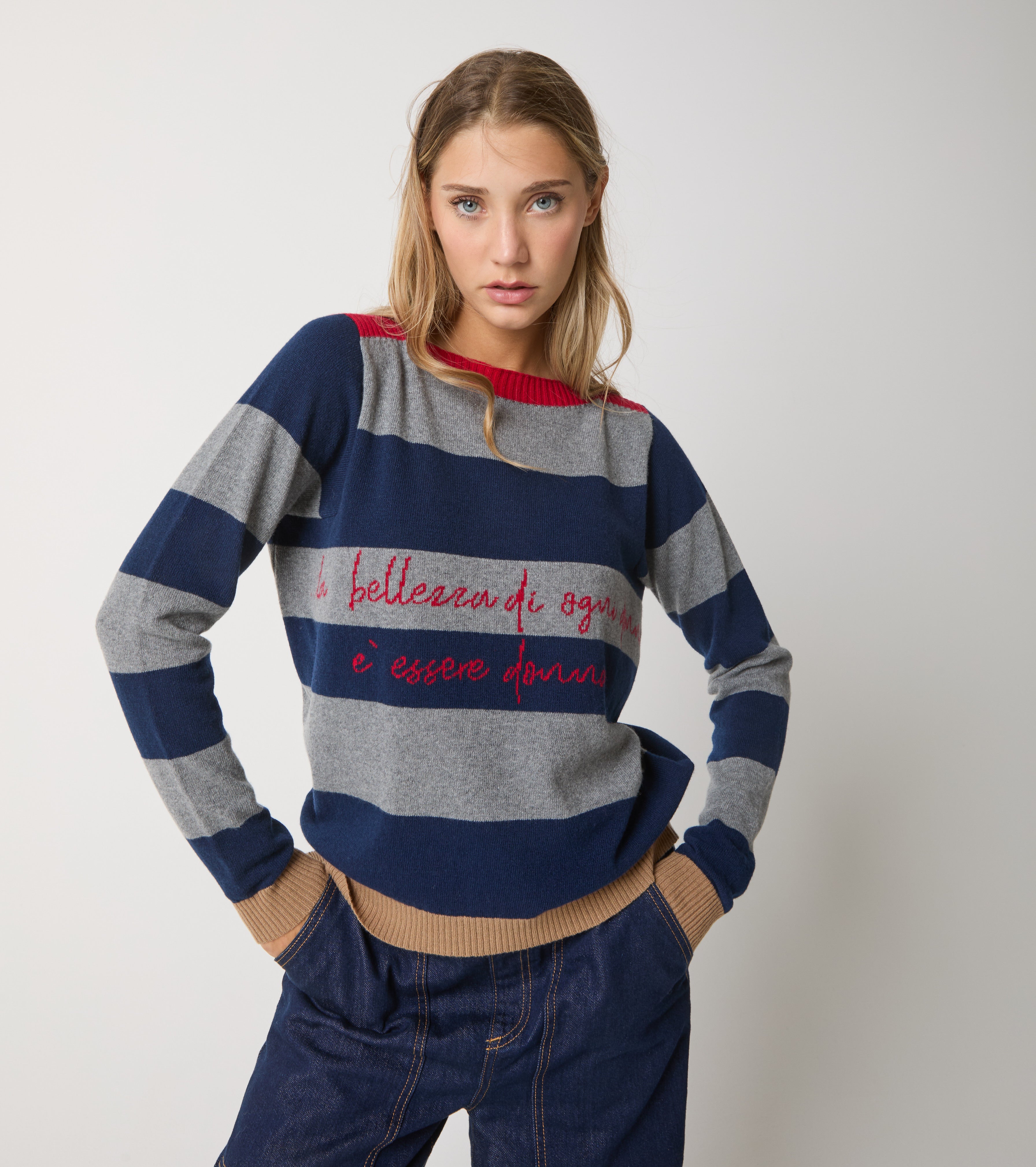 Maglia a righe in lana e cashmere