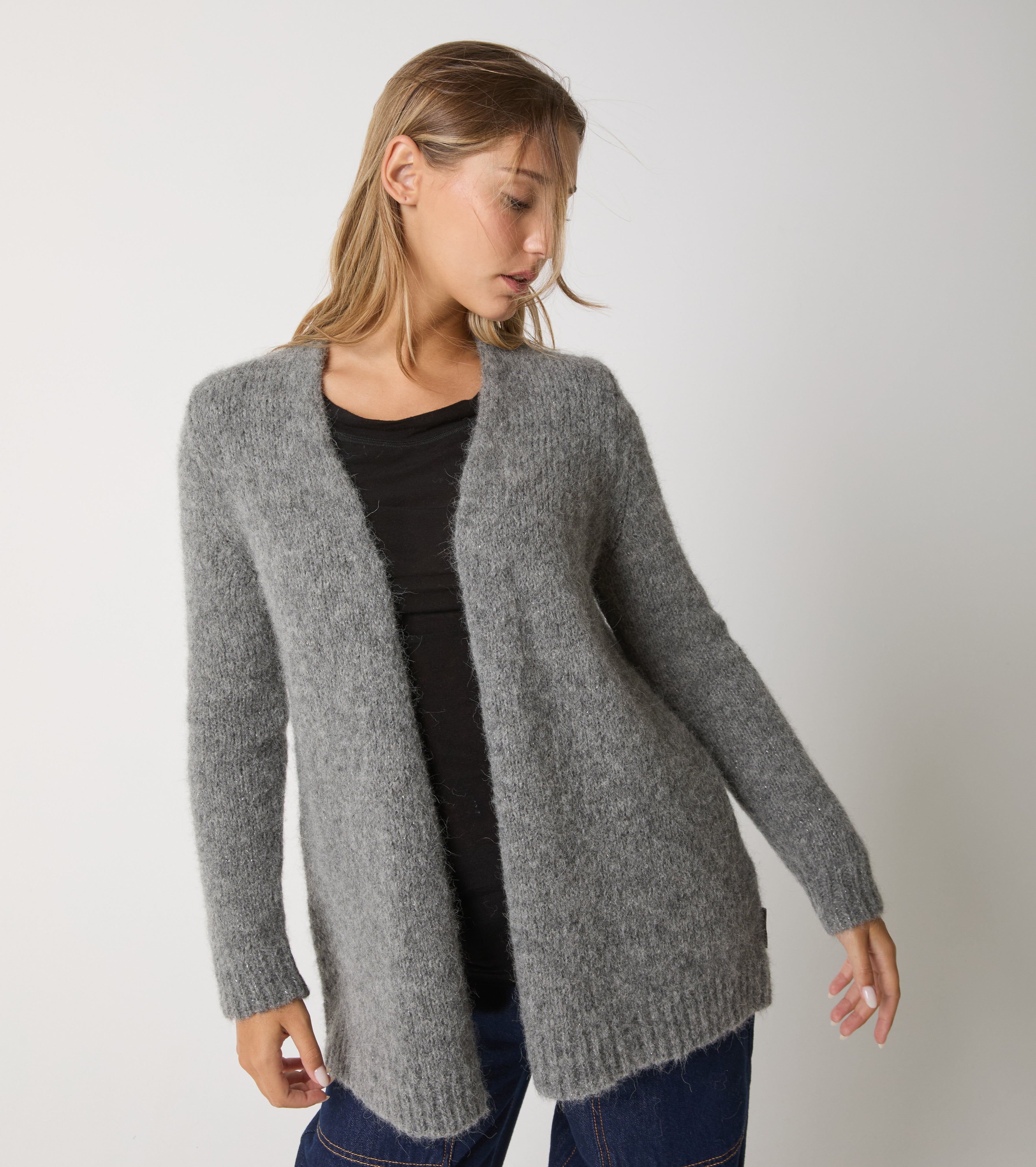 Cardigan in alpaca e lana con scollo a V
