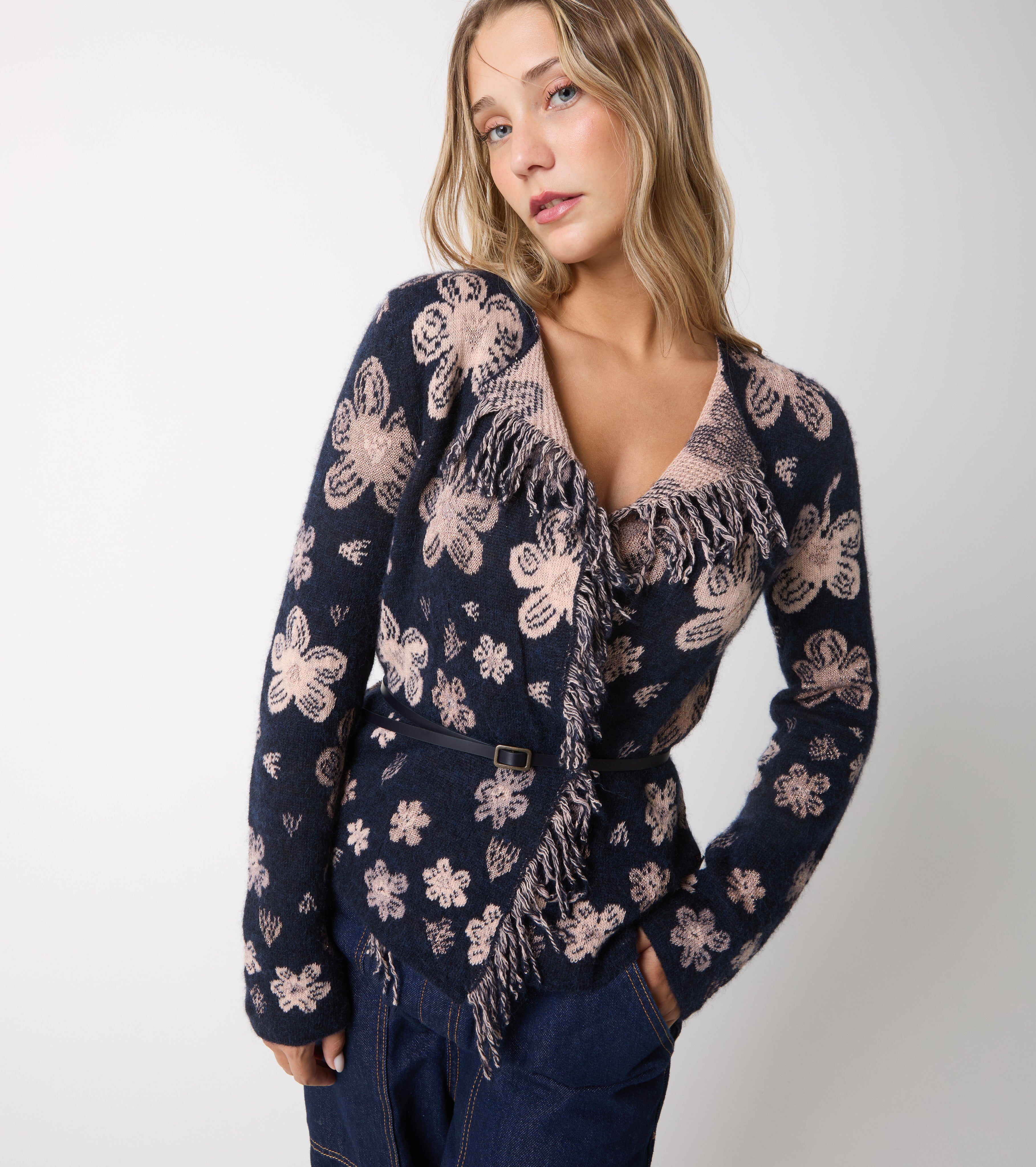 Cardigan in alpaca e cashmere jacquard