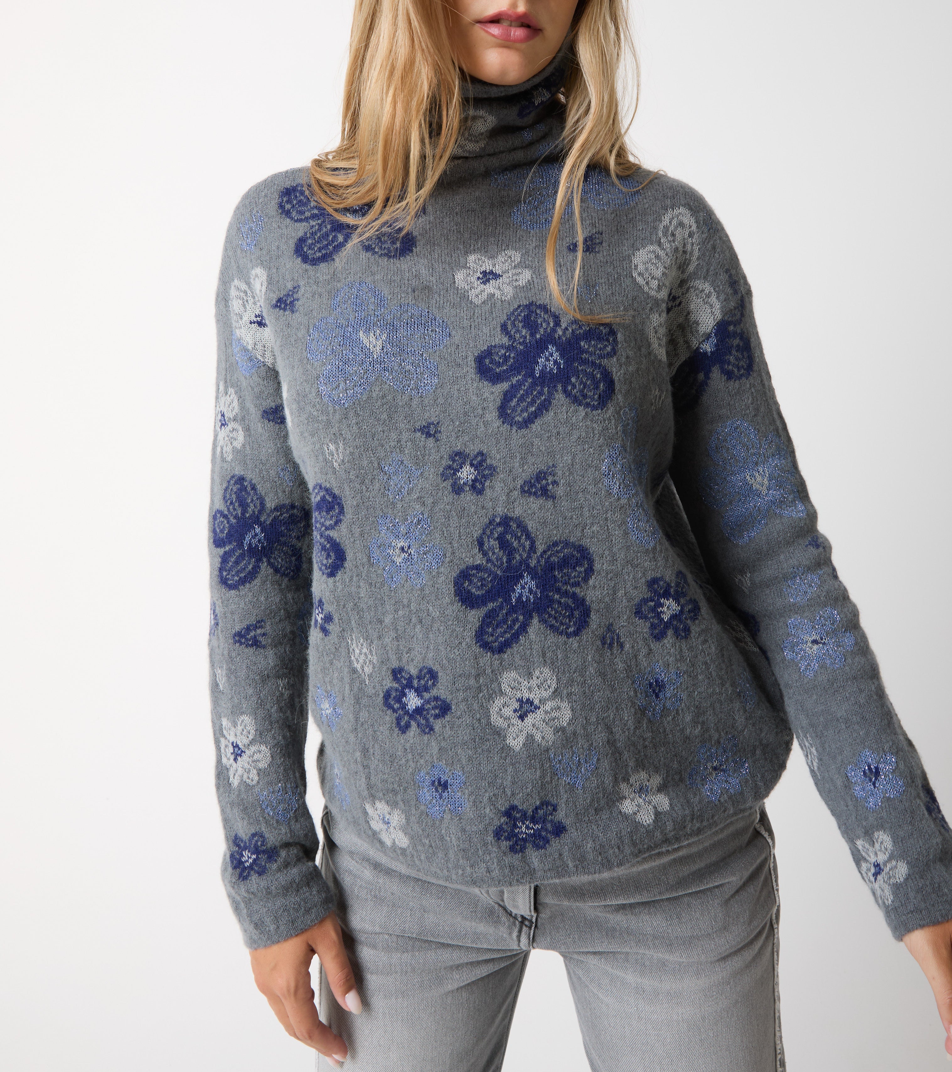 Maglia dolcevita in alpaca e lana jacquard