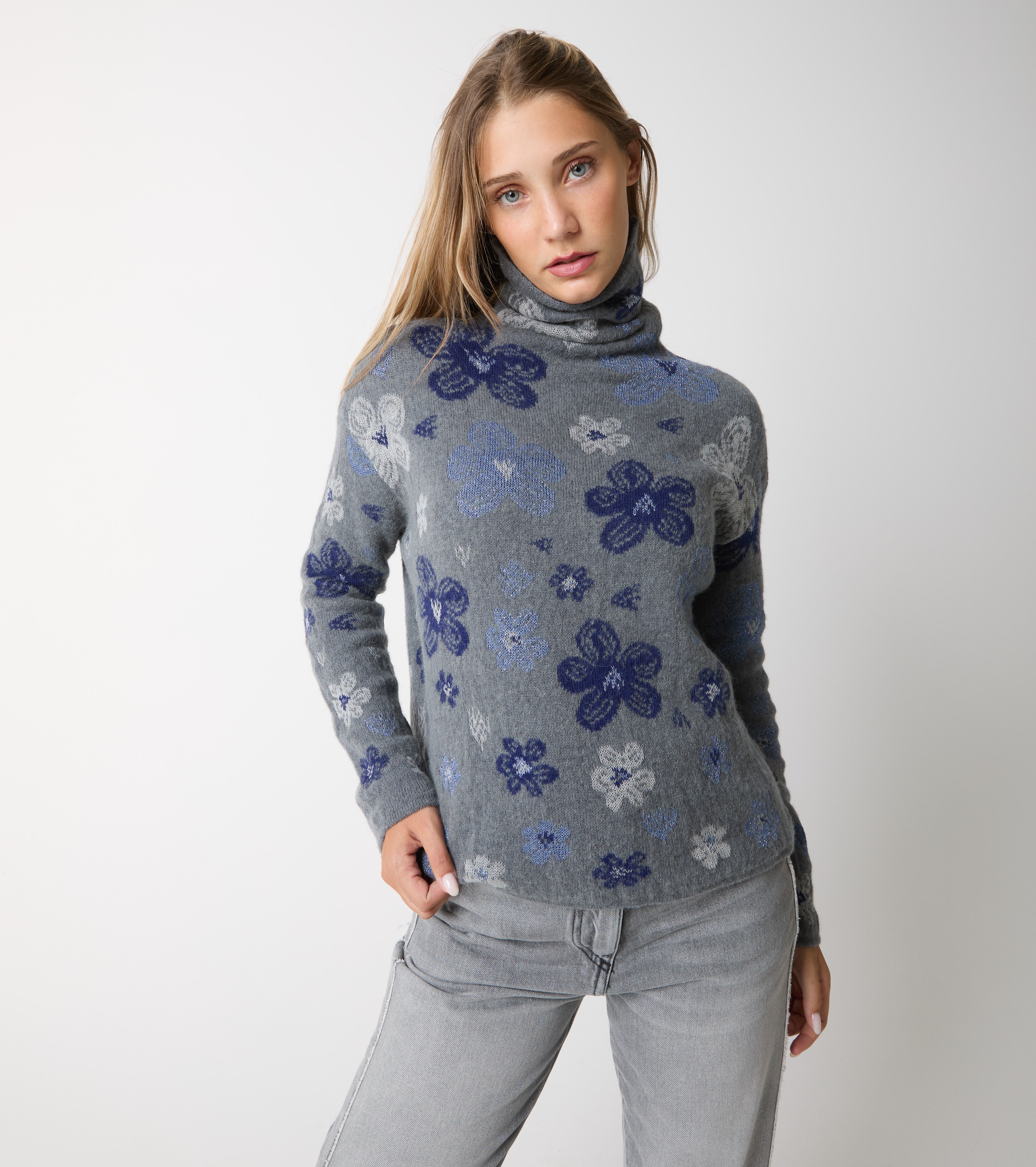 Maglia dolcevita in alpaca e lana jacquard