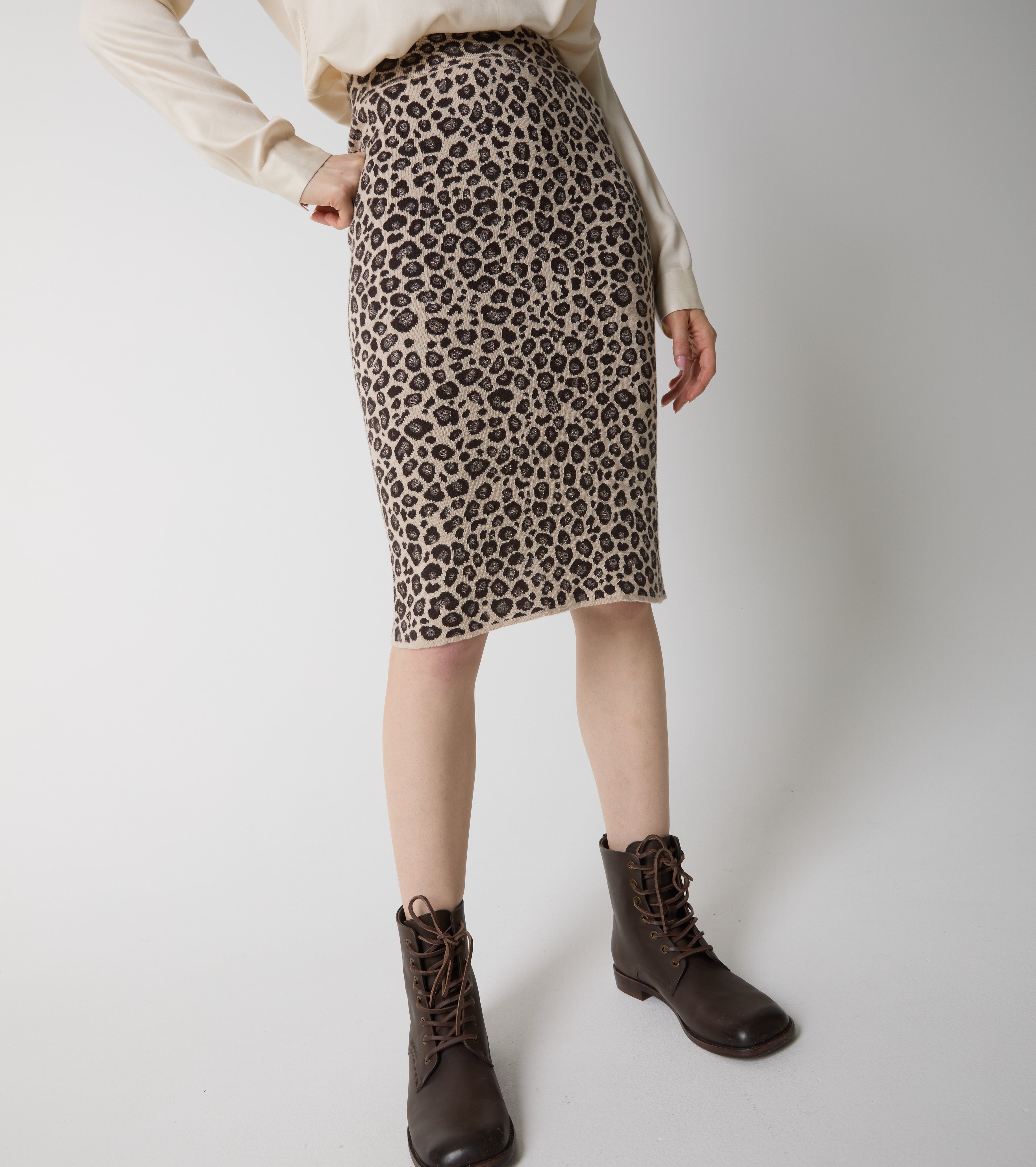 Gonna in maglia di lana animalier
