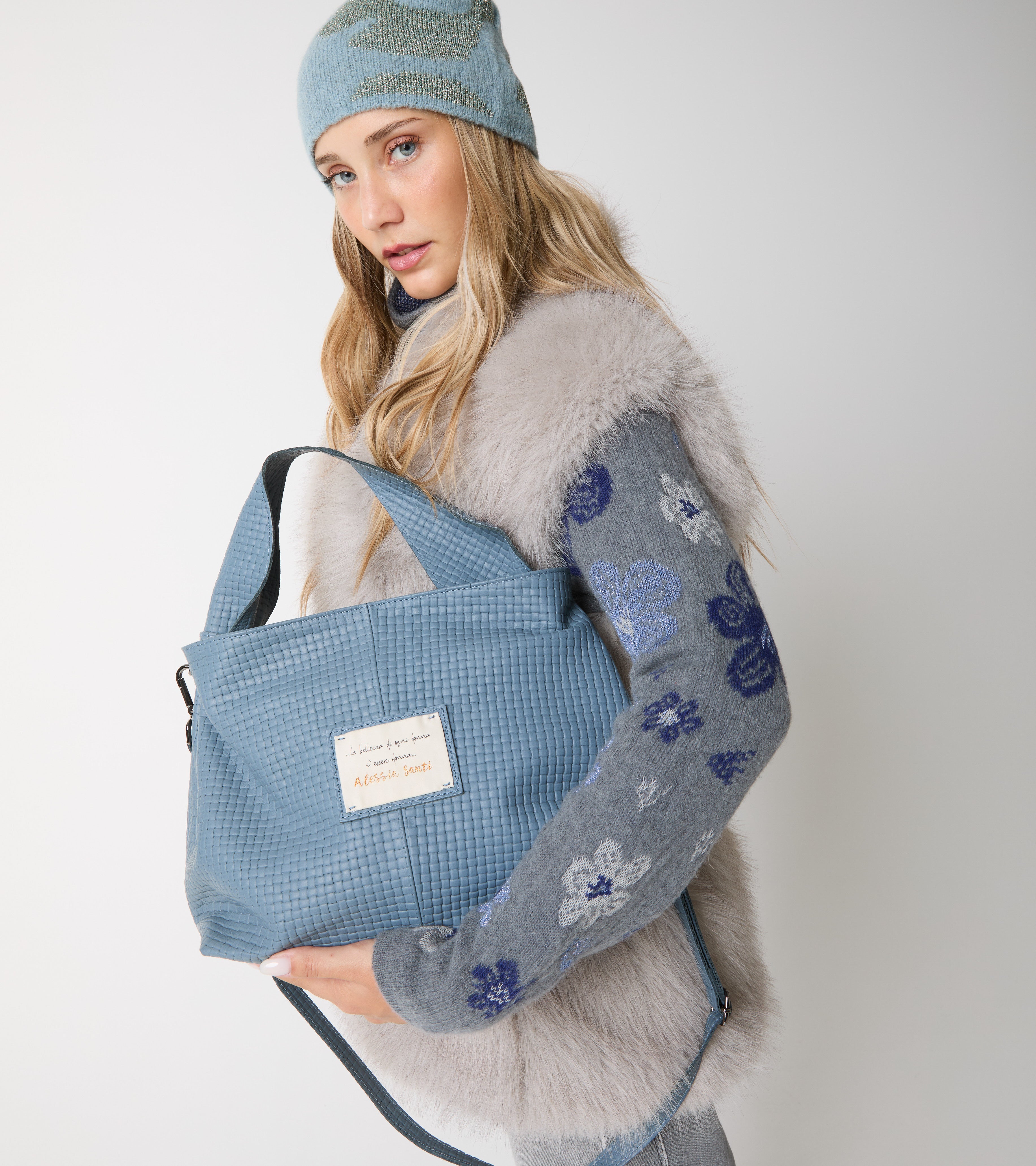 Borsa a mano in pelle con patch