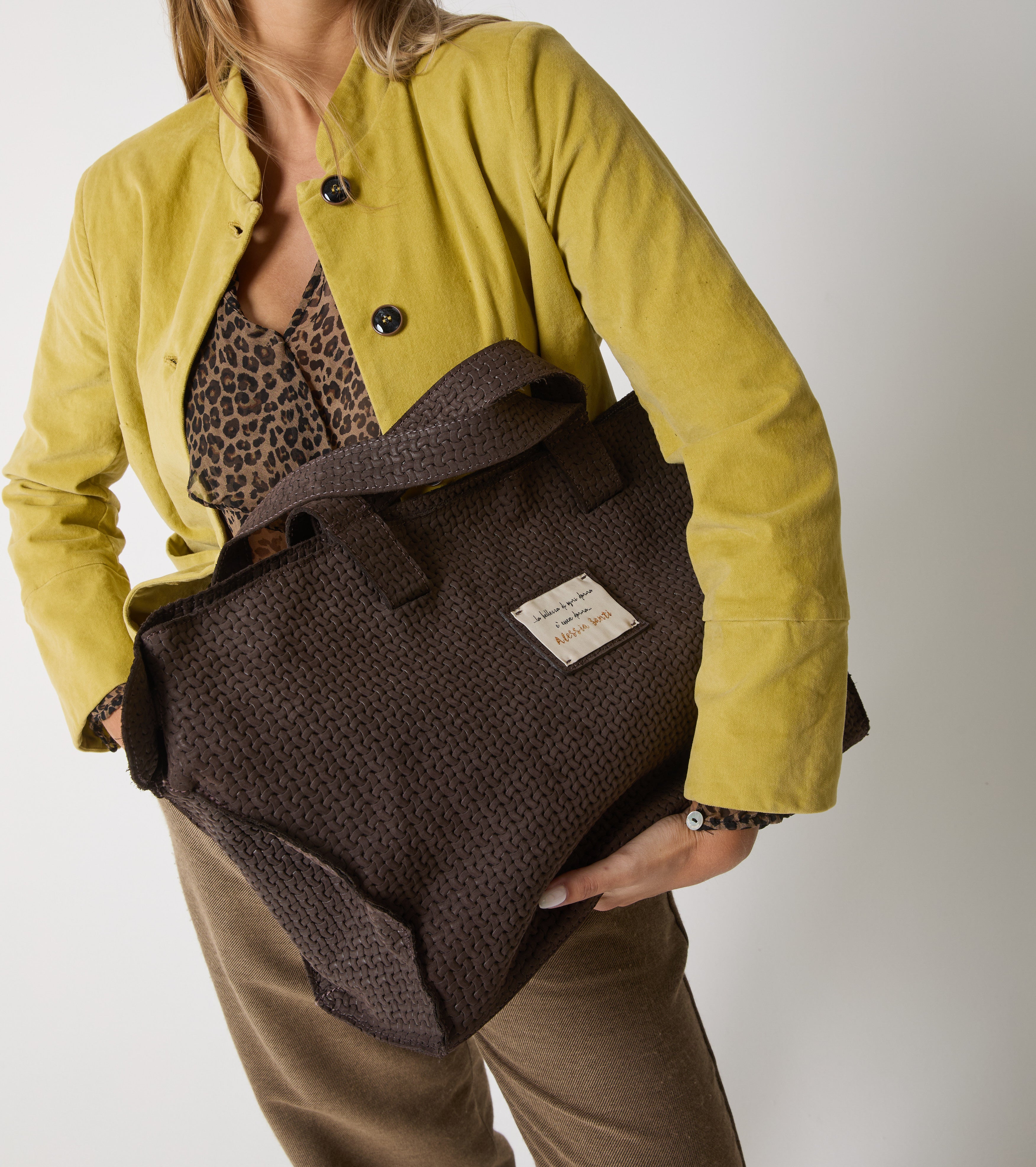 Borsa shopping in pelle con logo