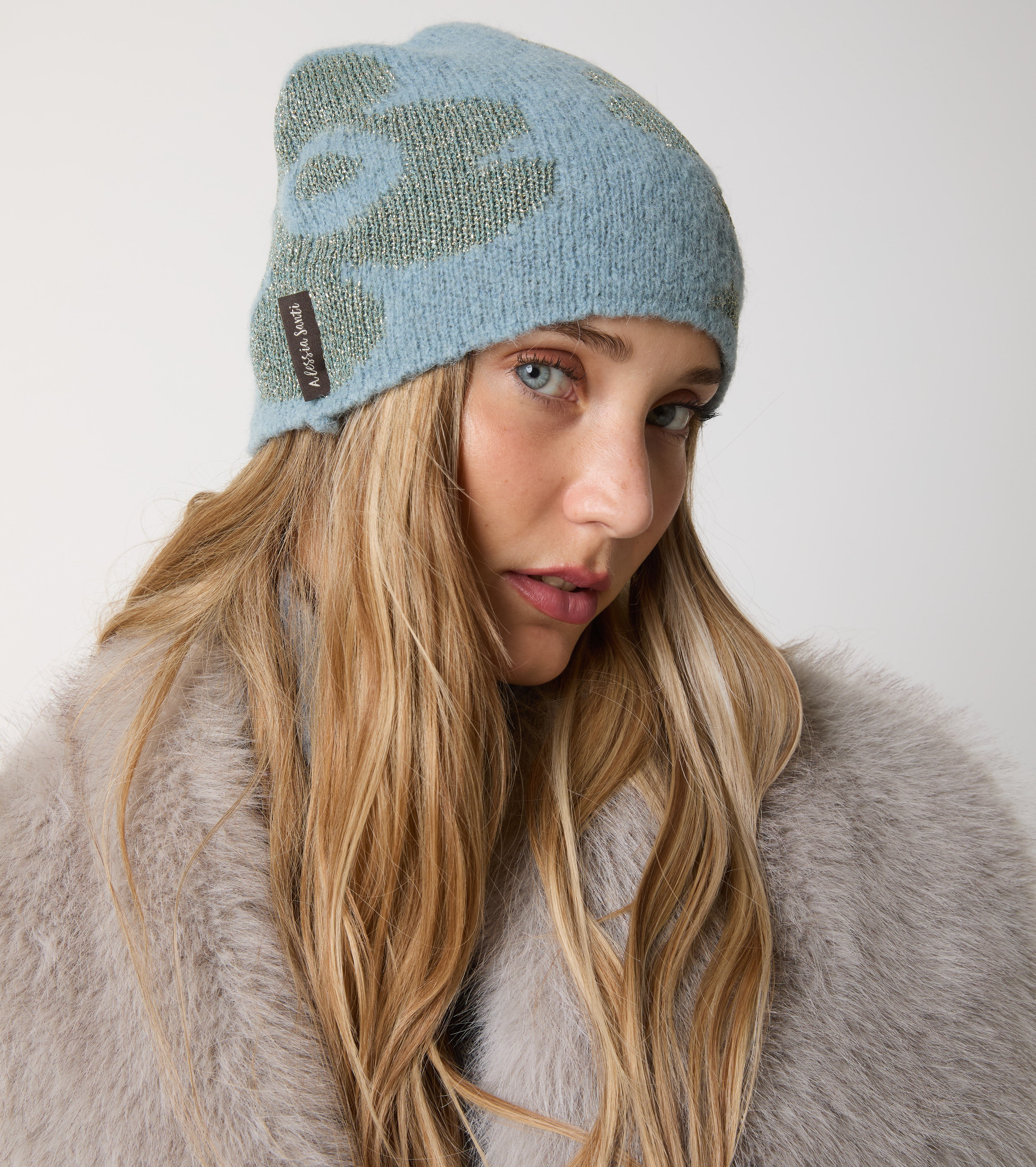 Berretto beanie in lana e lurex jacquard