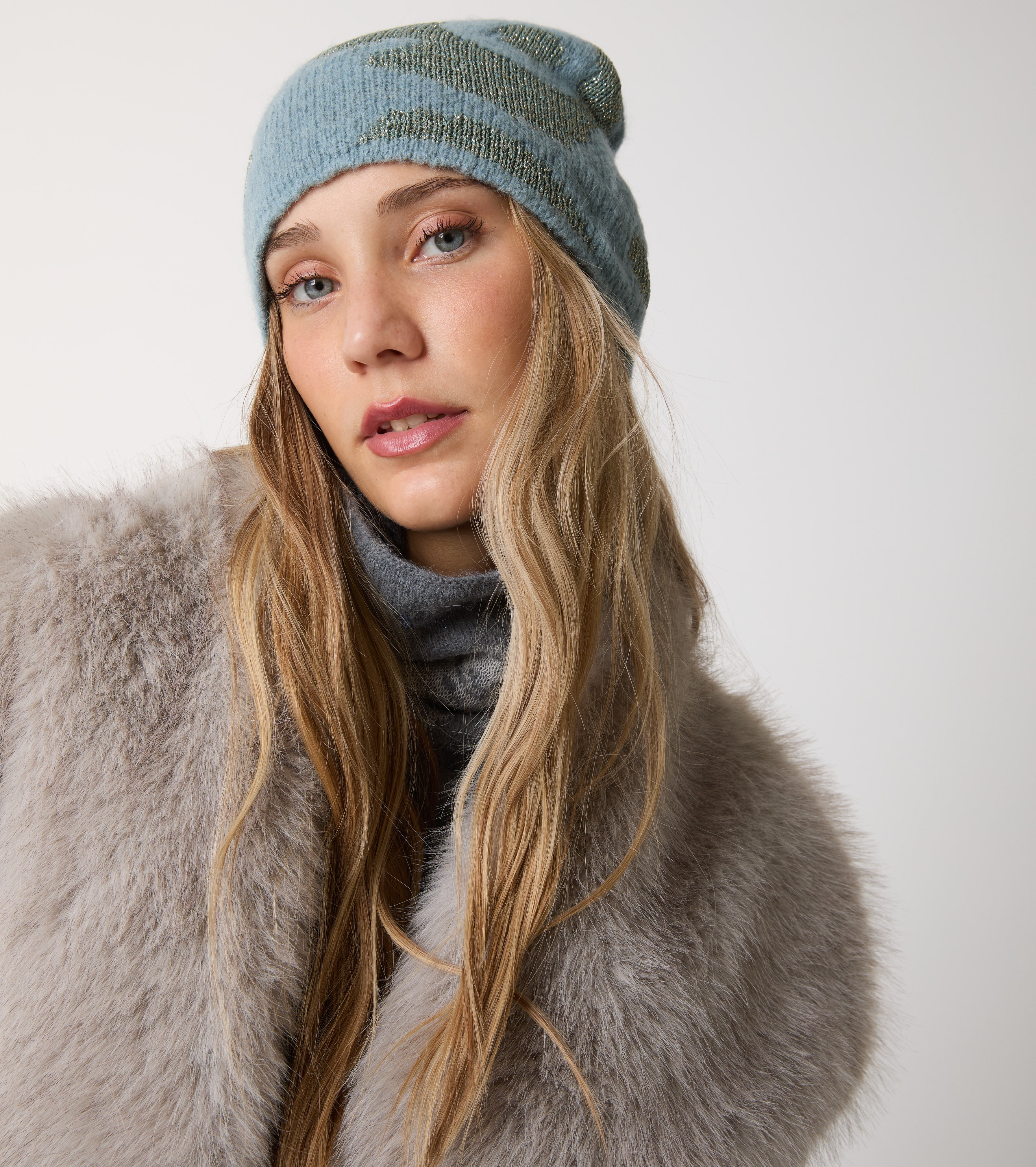 Berretto beanie in lana e lurex jacquard