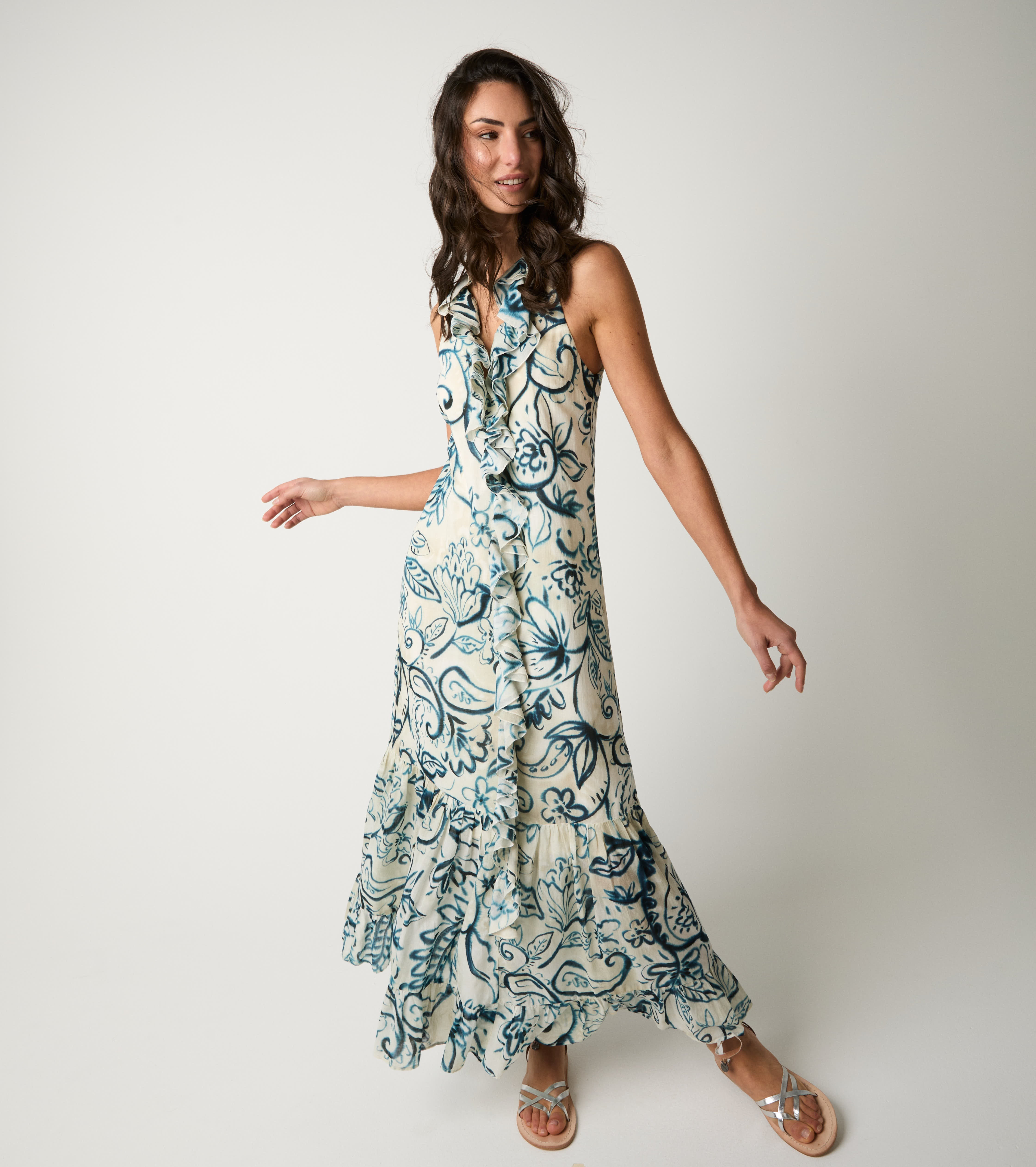 Abito floreale con rouches fiore