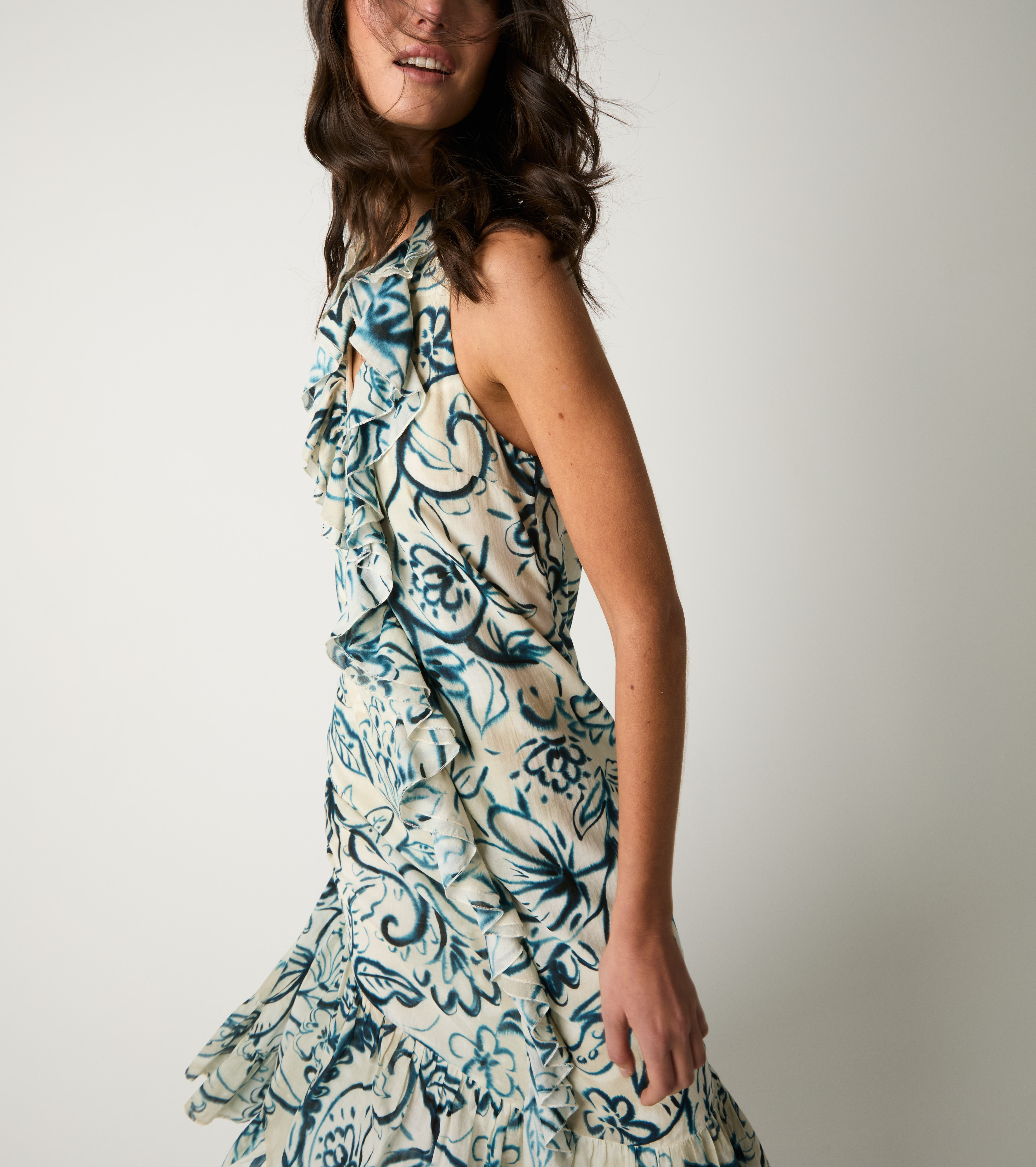 Abito floreale con rouches fiore