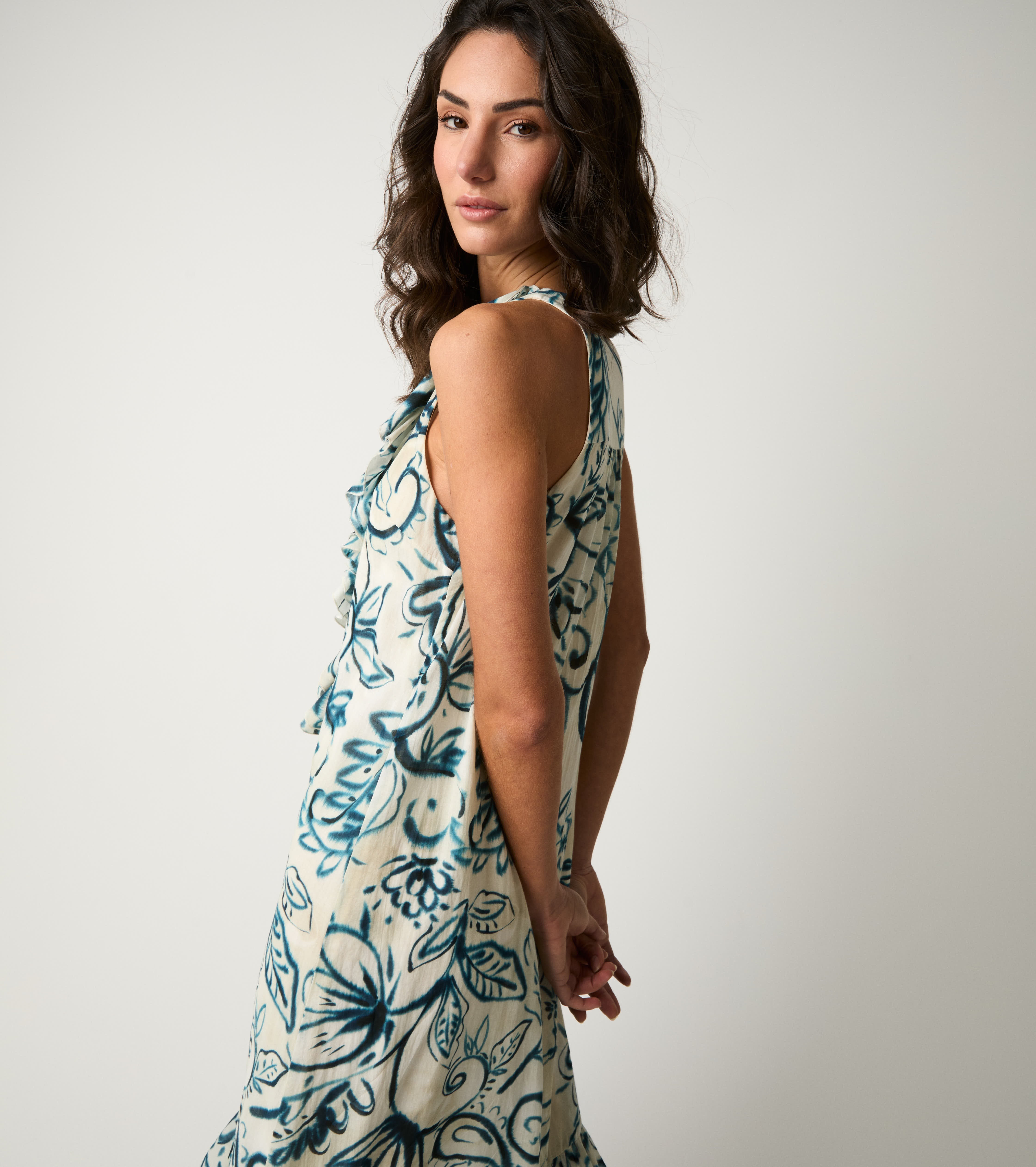 Abito floreale con rouches fiore