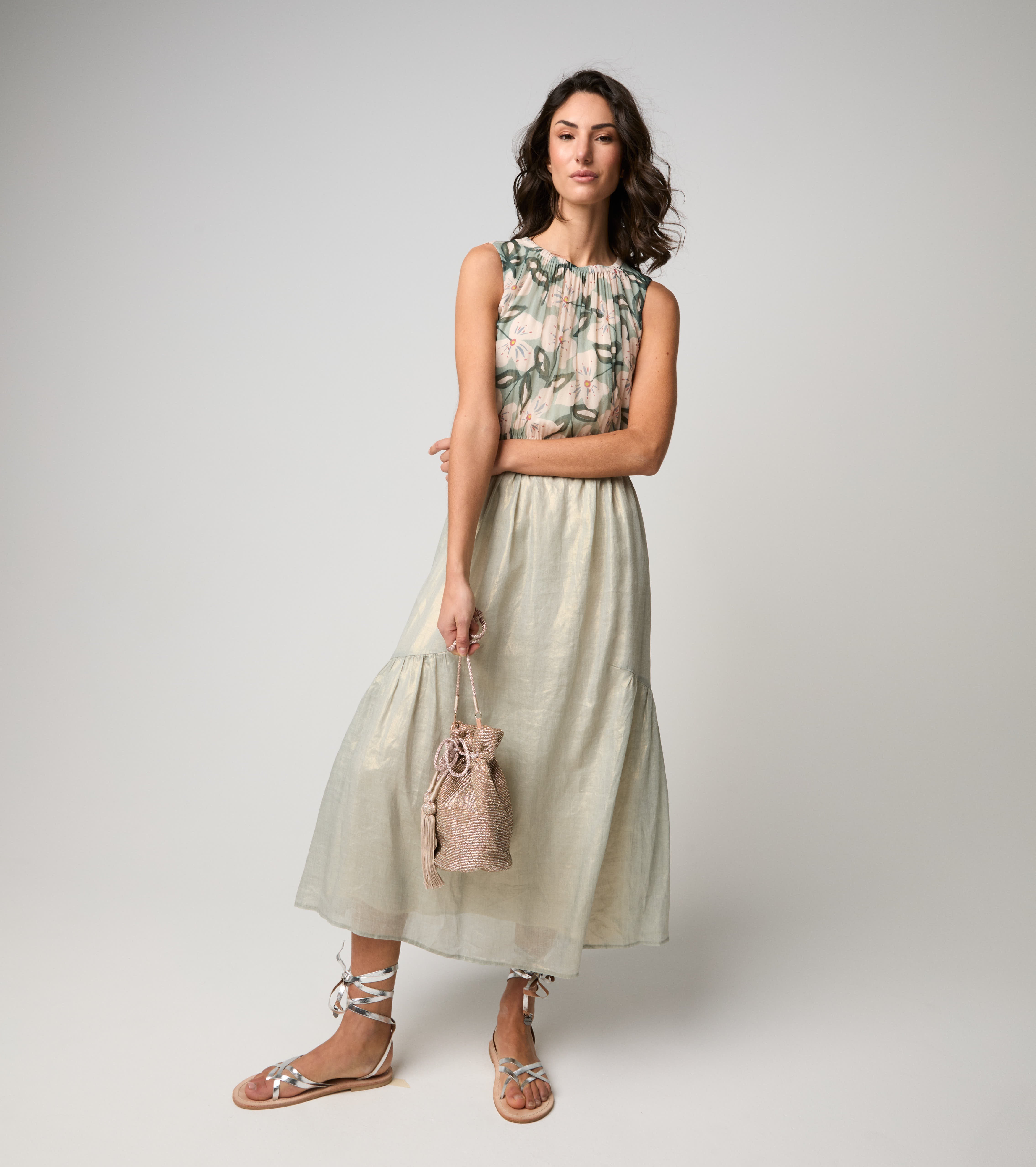 Abito con top floreale verde