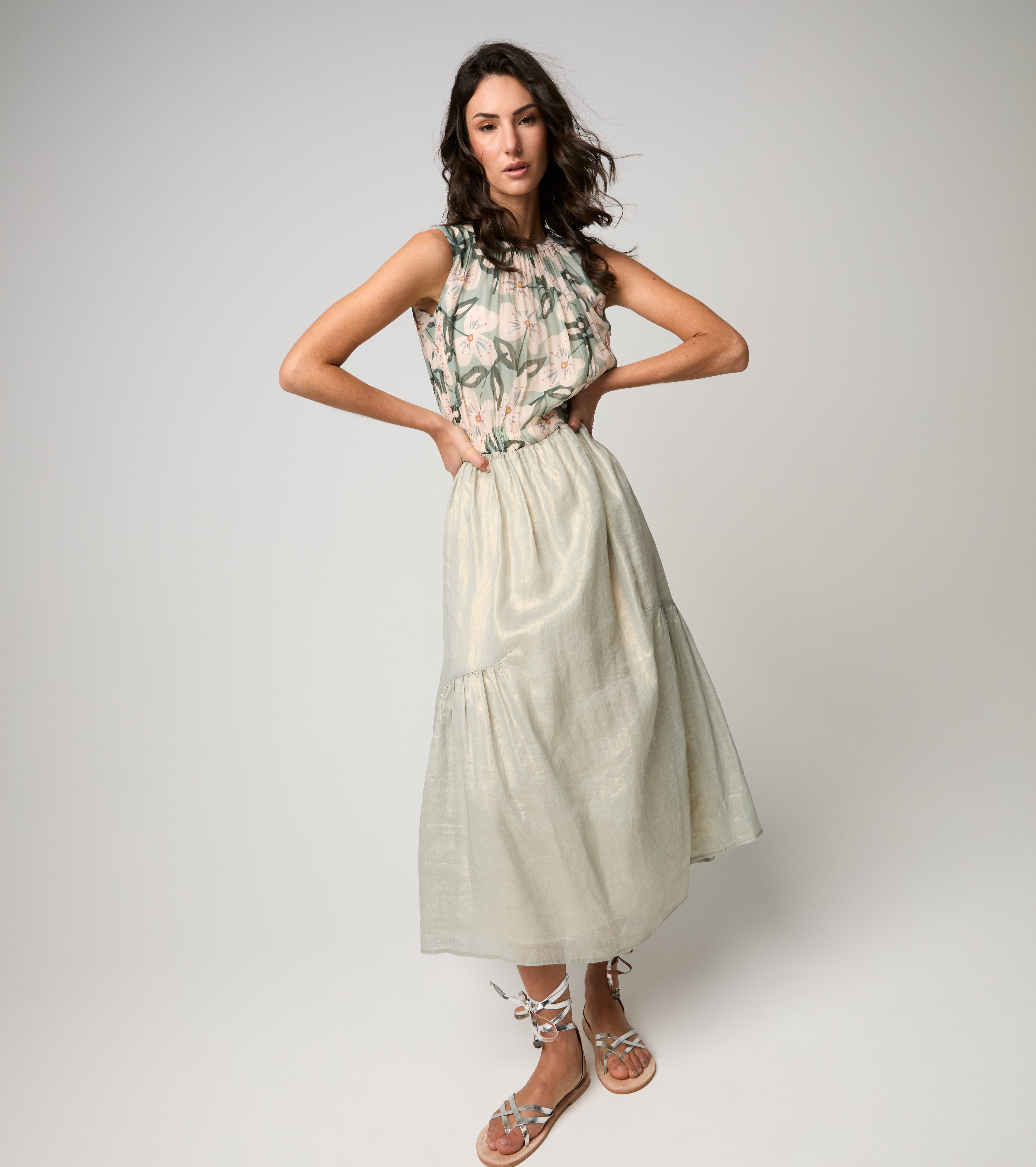 Abito con top floreale verde