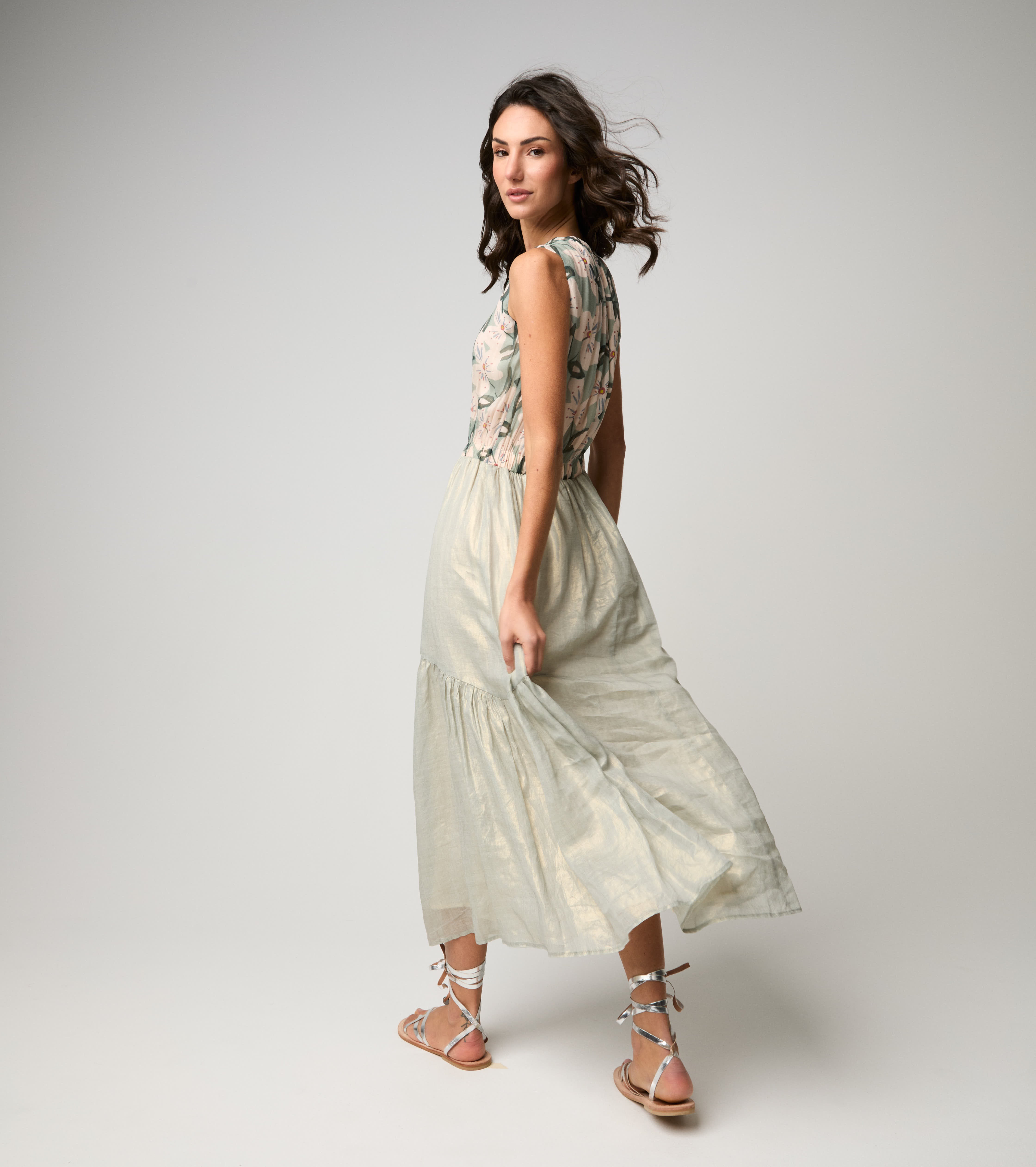 Abito con top floreale verde