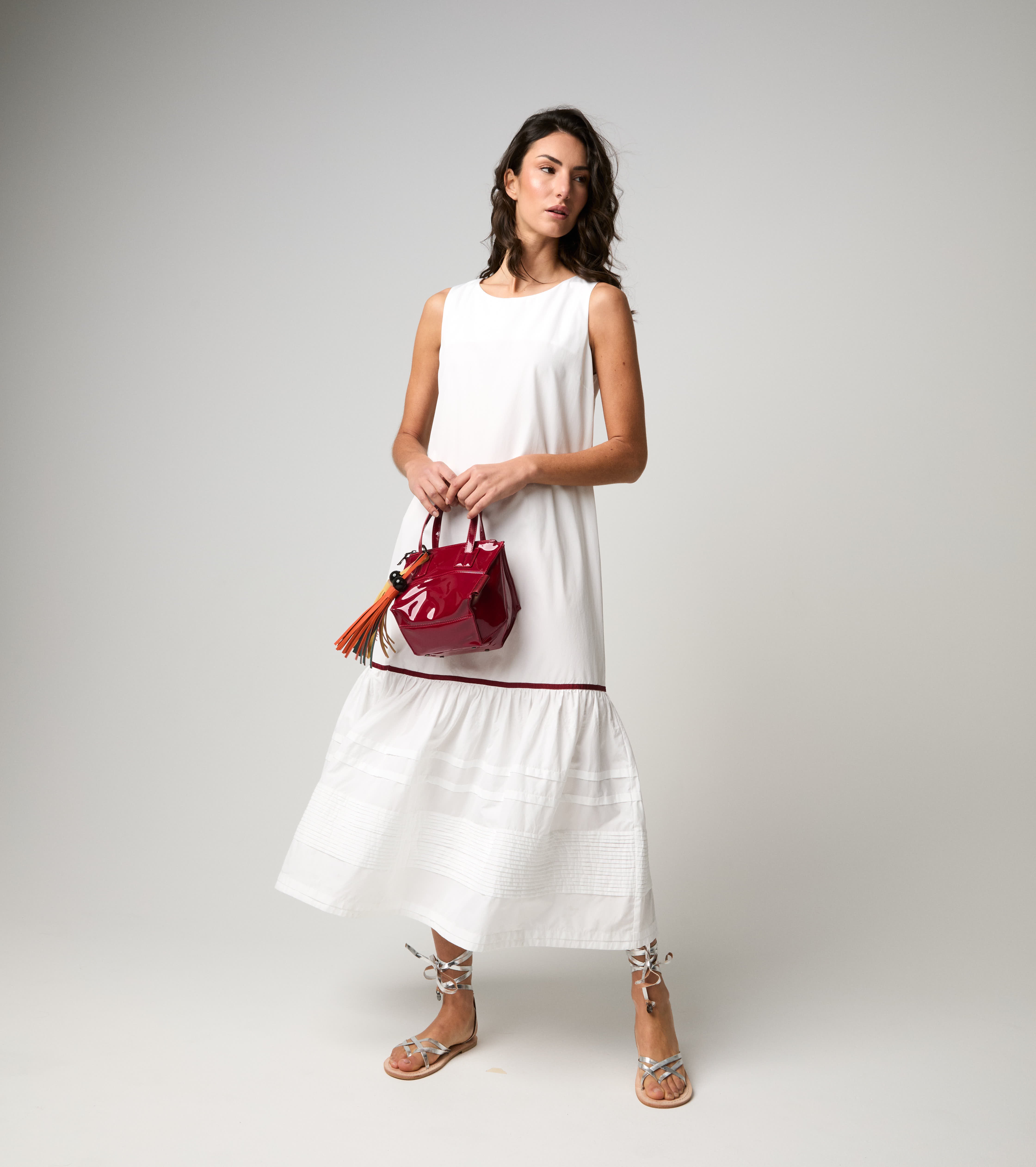 Abito in cotone con scollo rotondo bianco