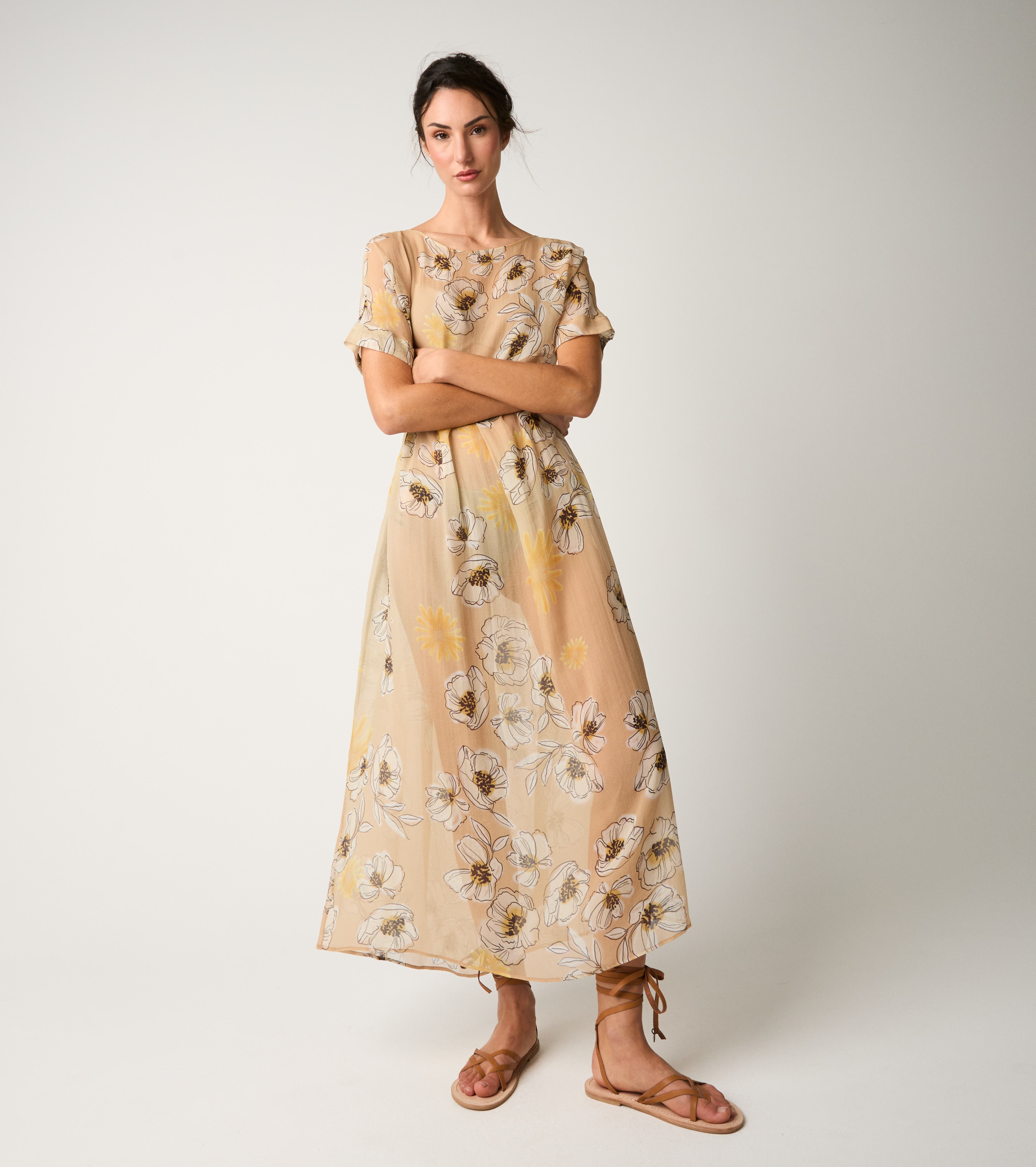 Abito in seta floreale pesca