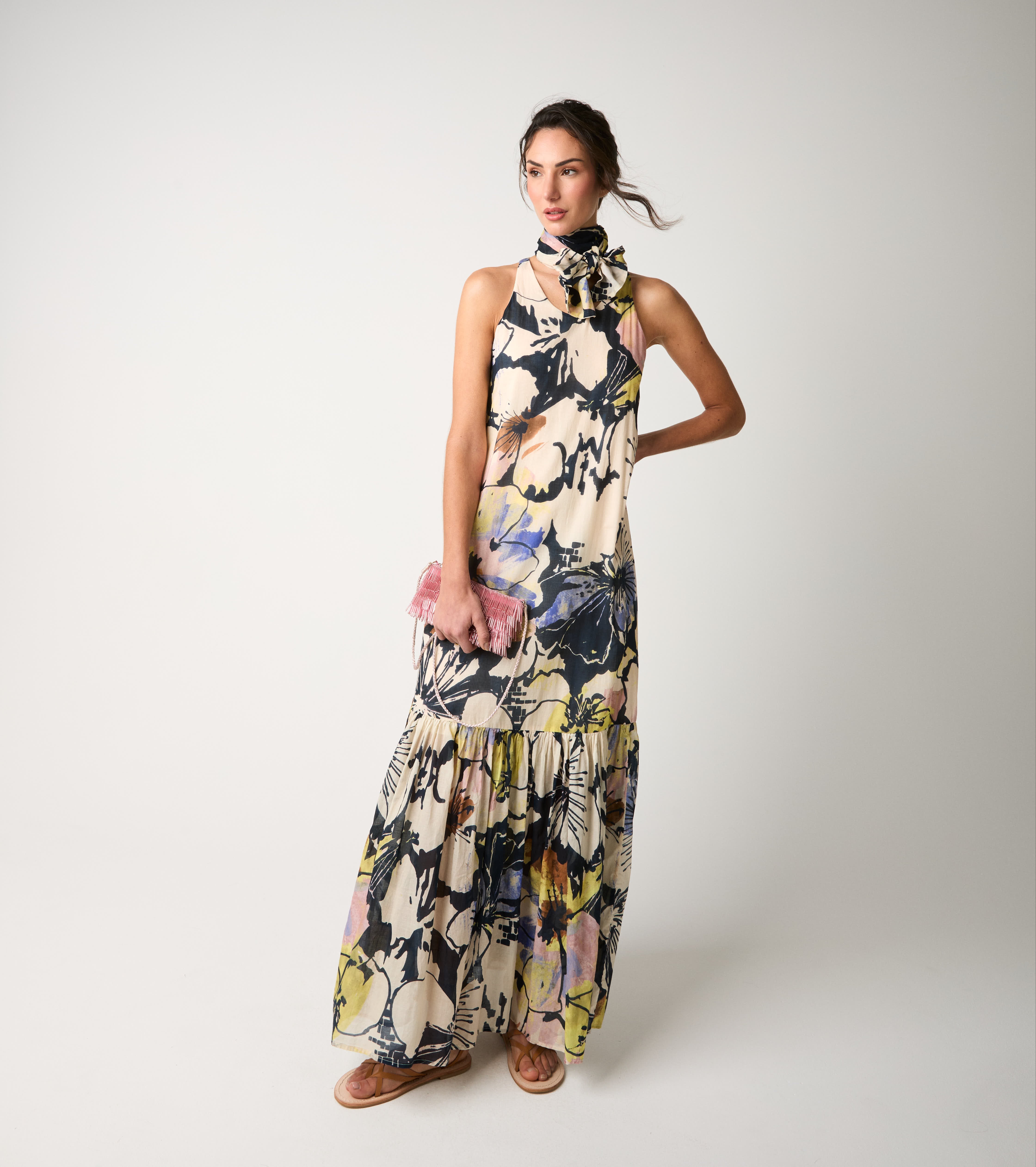 Abito in cotone stampato con foulard fiore