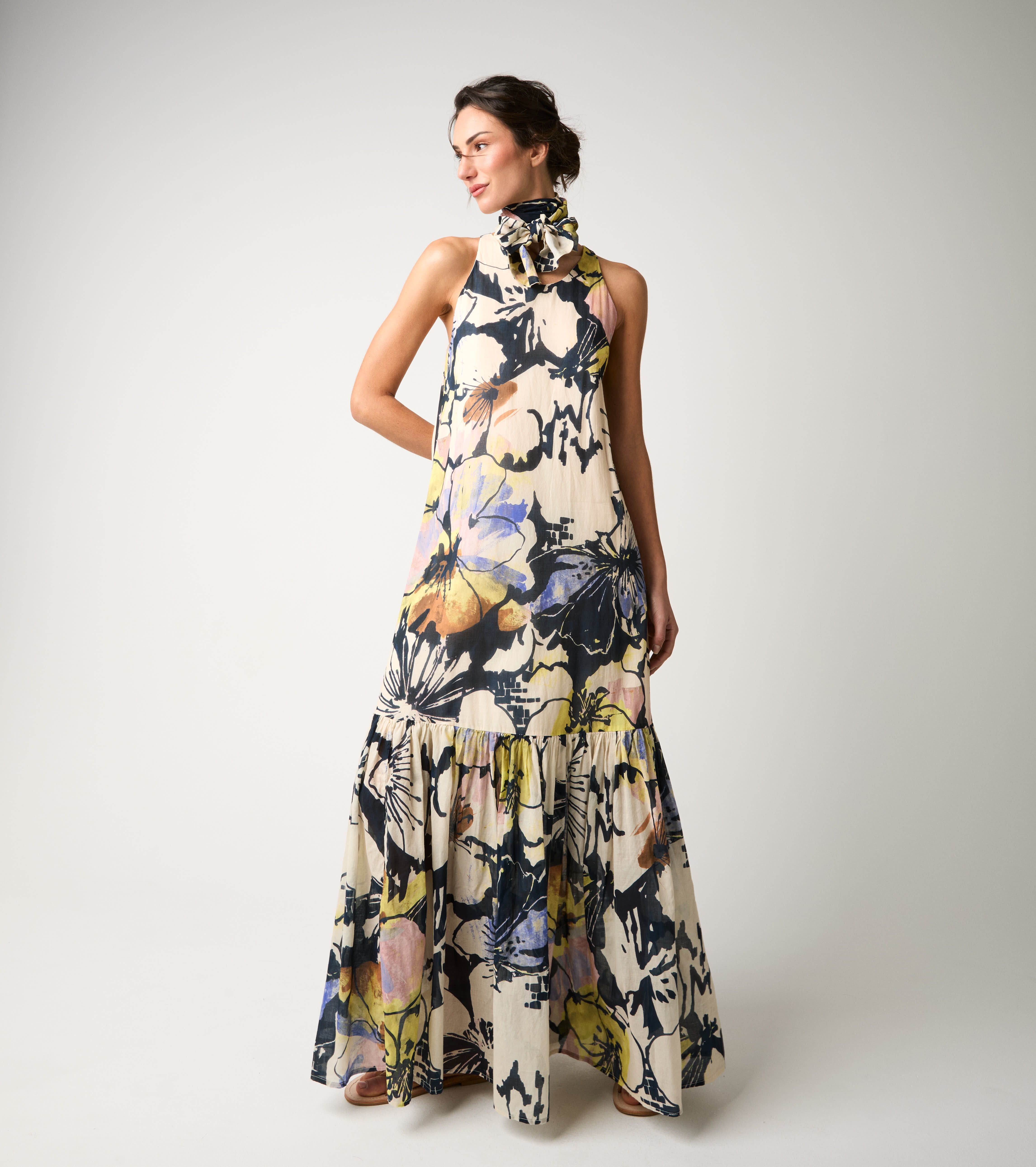 Abito in cotone stampato con foulard fiore