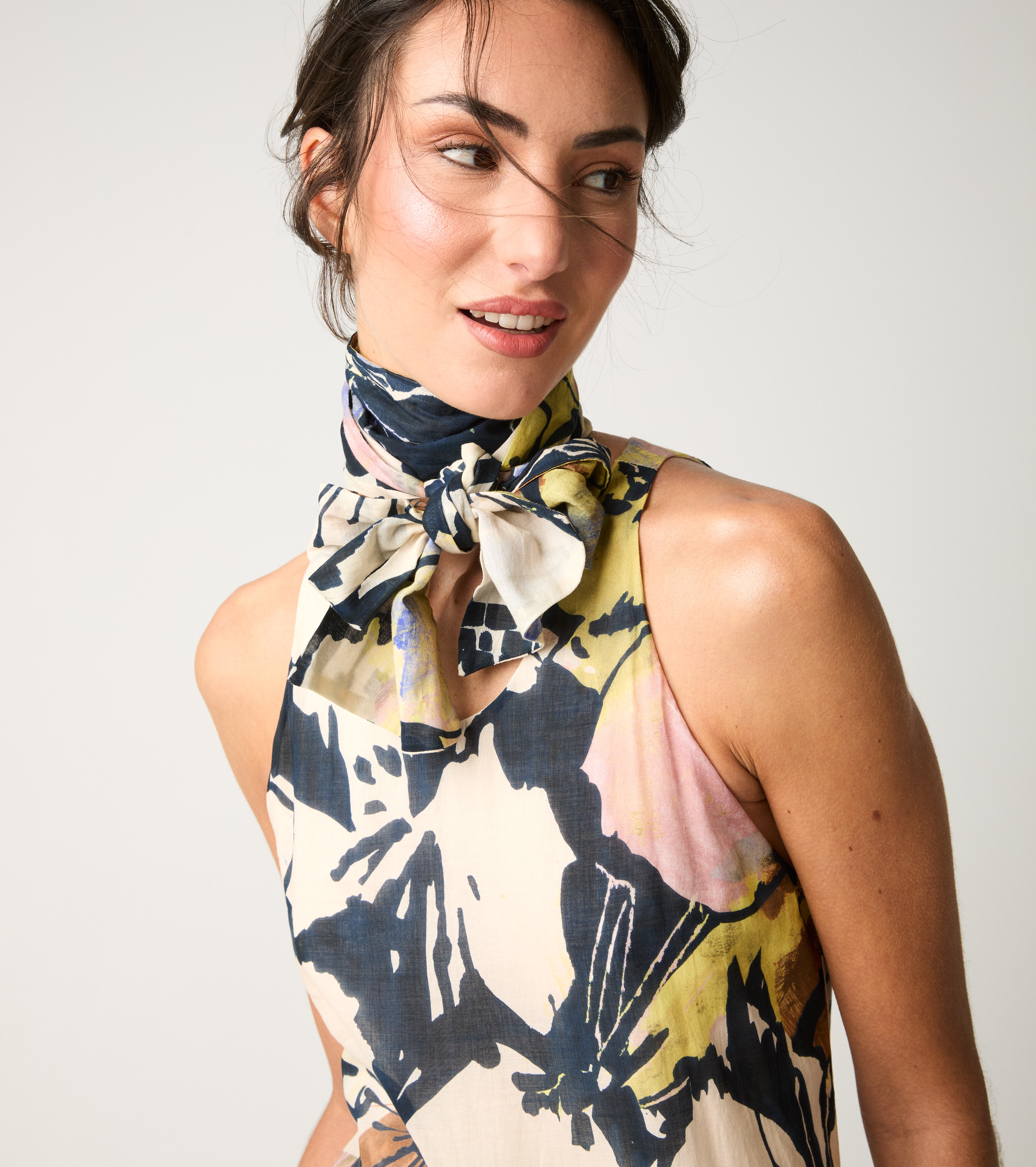 Abito in cotone stampato con foulard fiore