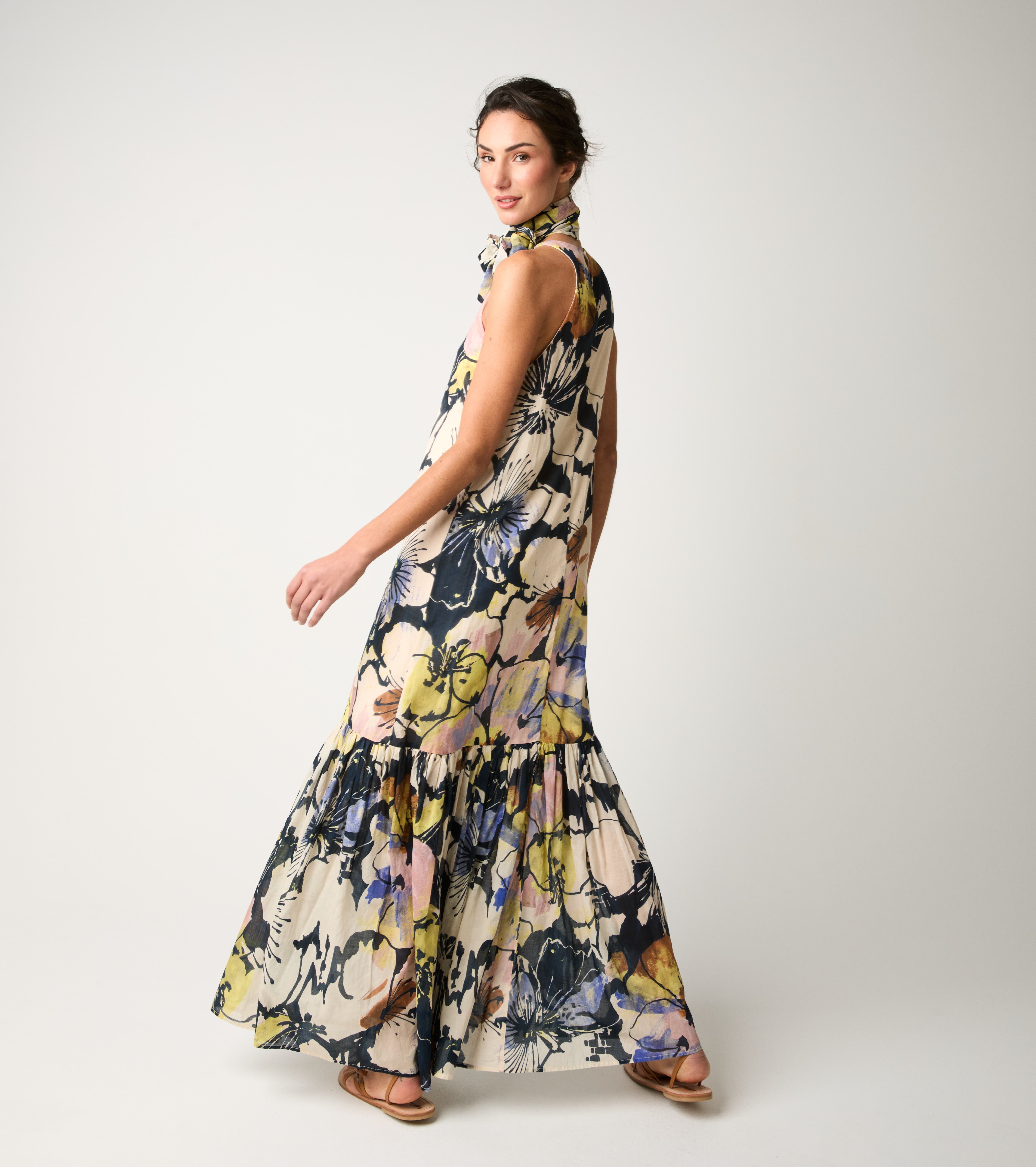 Abito in cotone stampato con foulard fiore