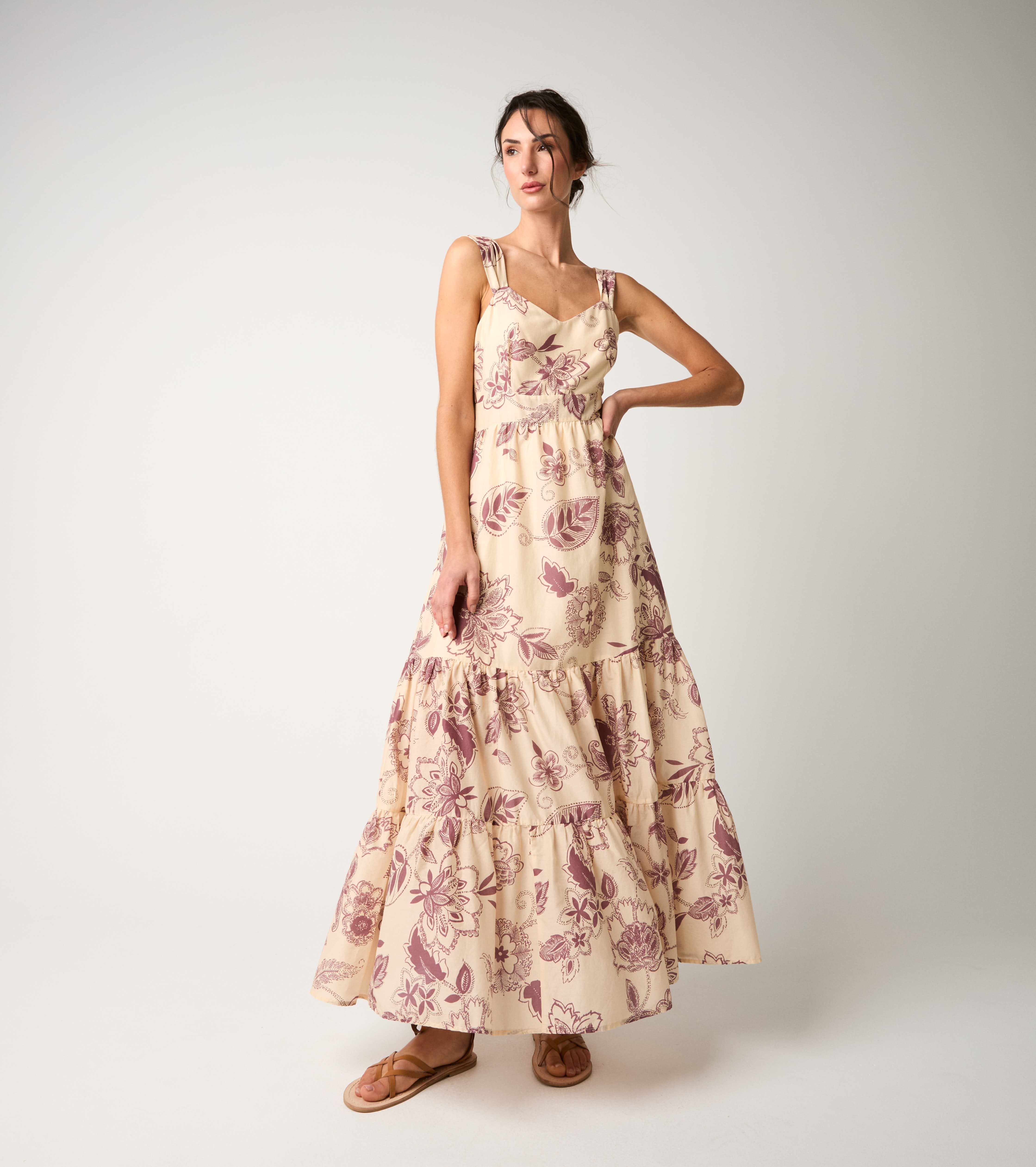 Abito paisley floreale con spalline wine