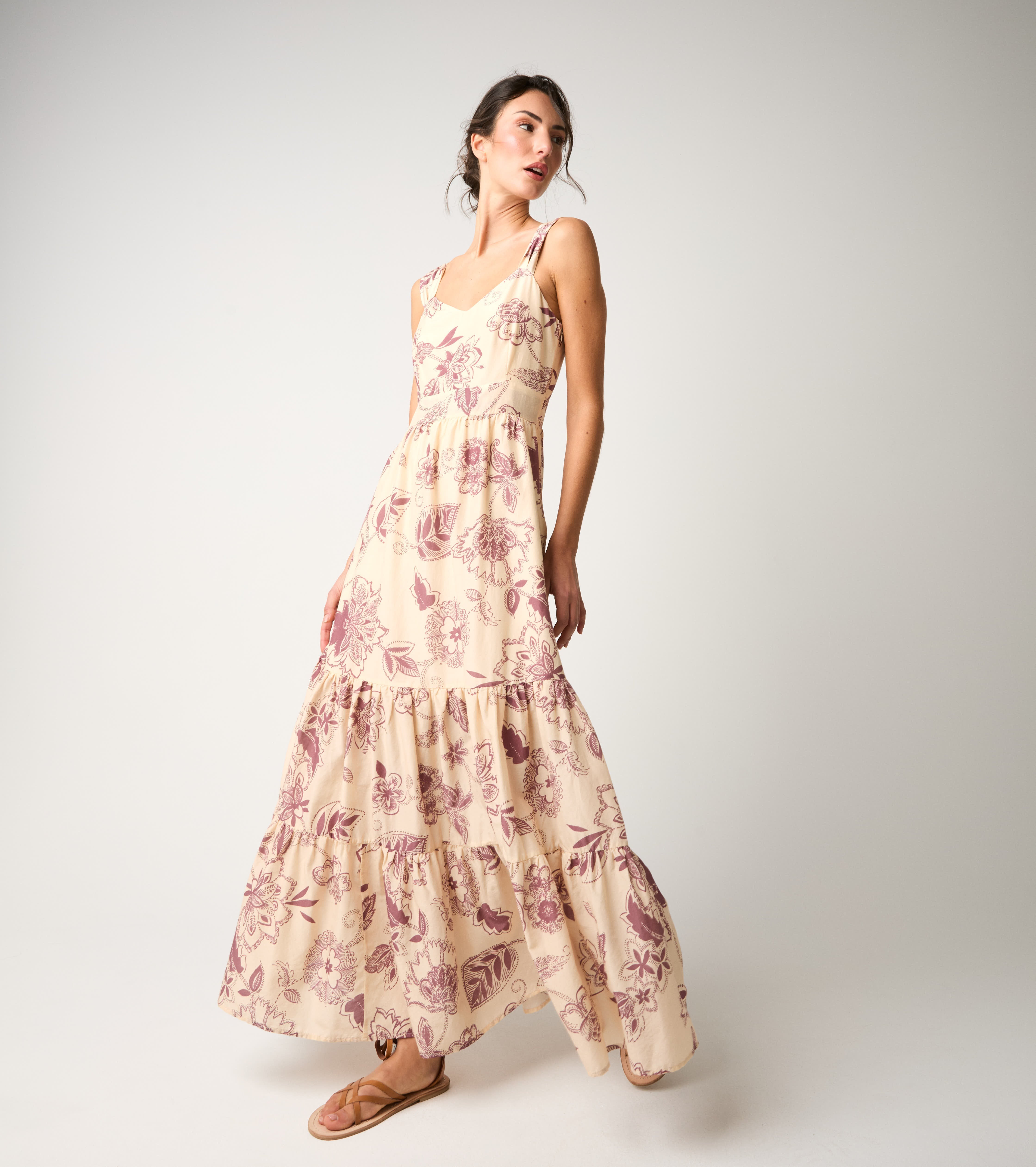 Abito paisley floreale con spalline wine