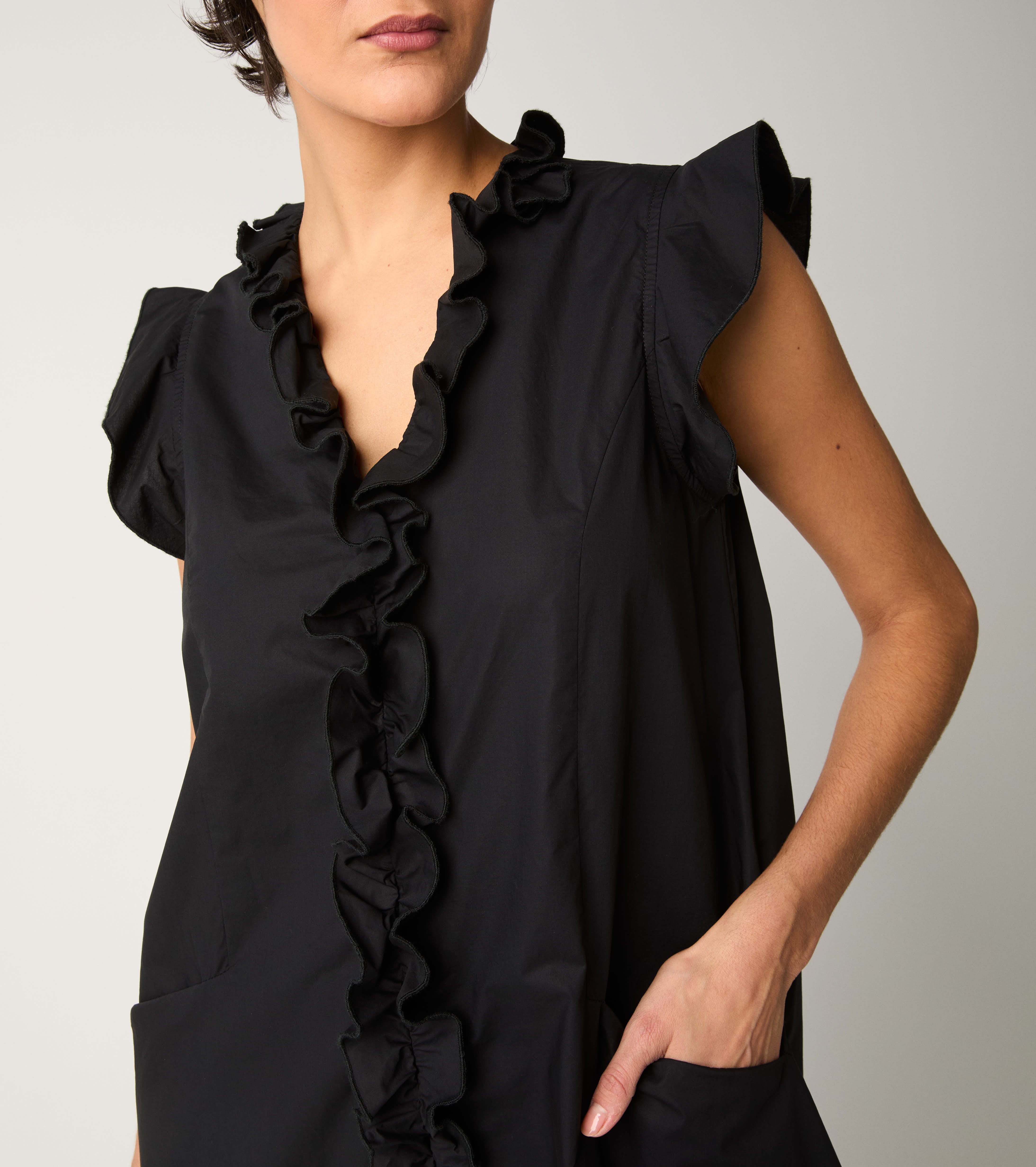 Abito in popeline con rouches nero