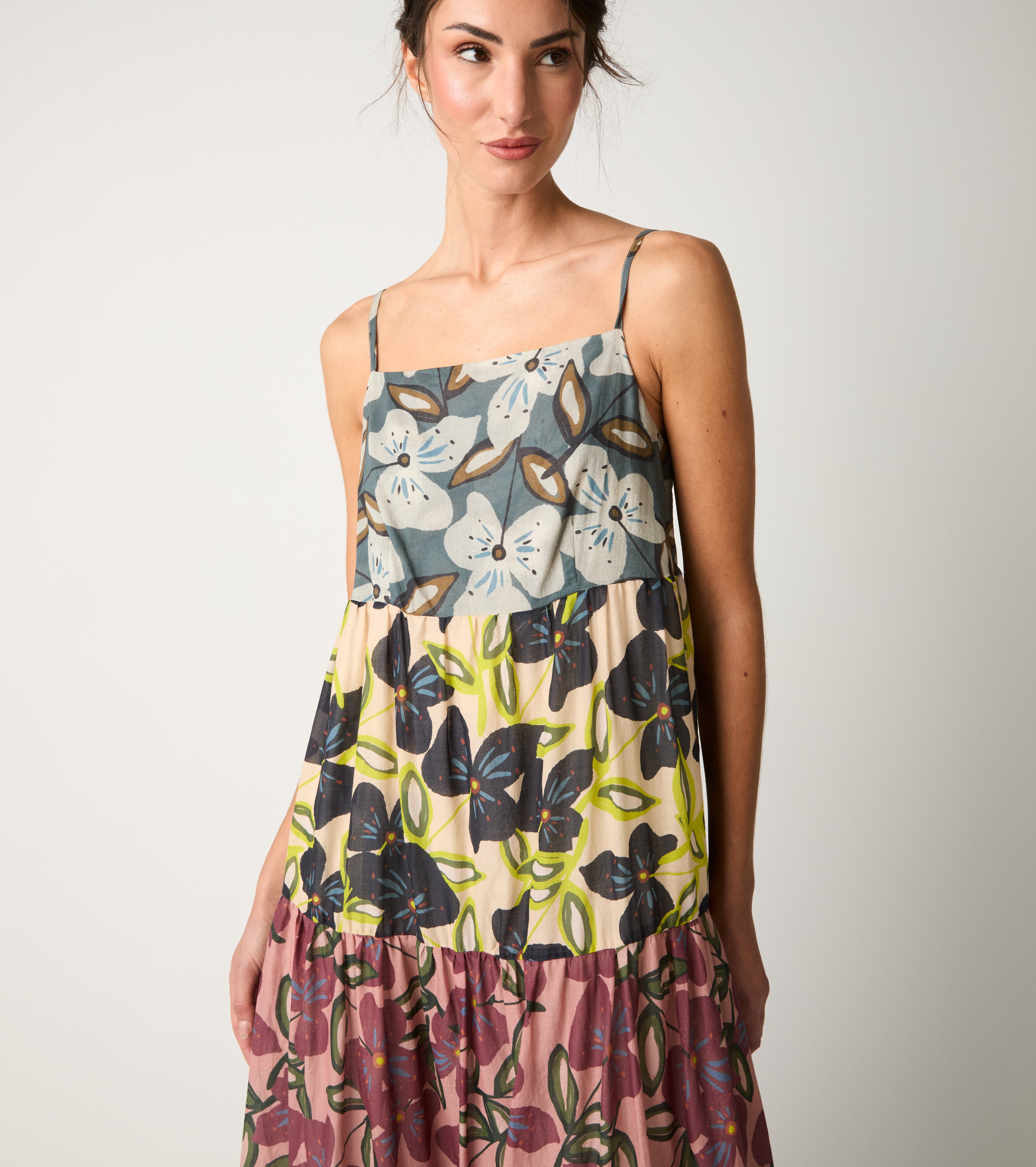 Abito lungo in cotone floreale fiori