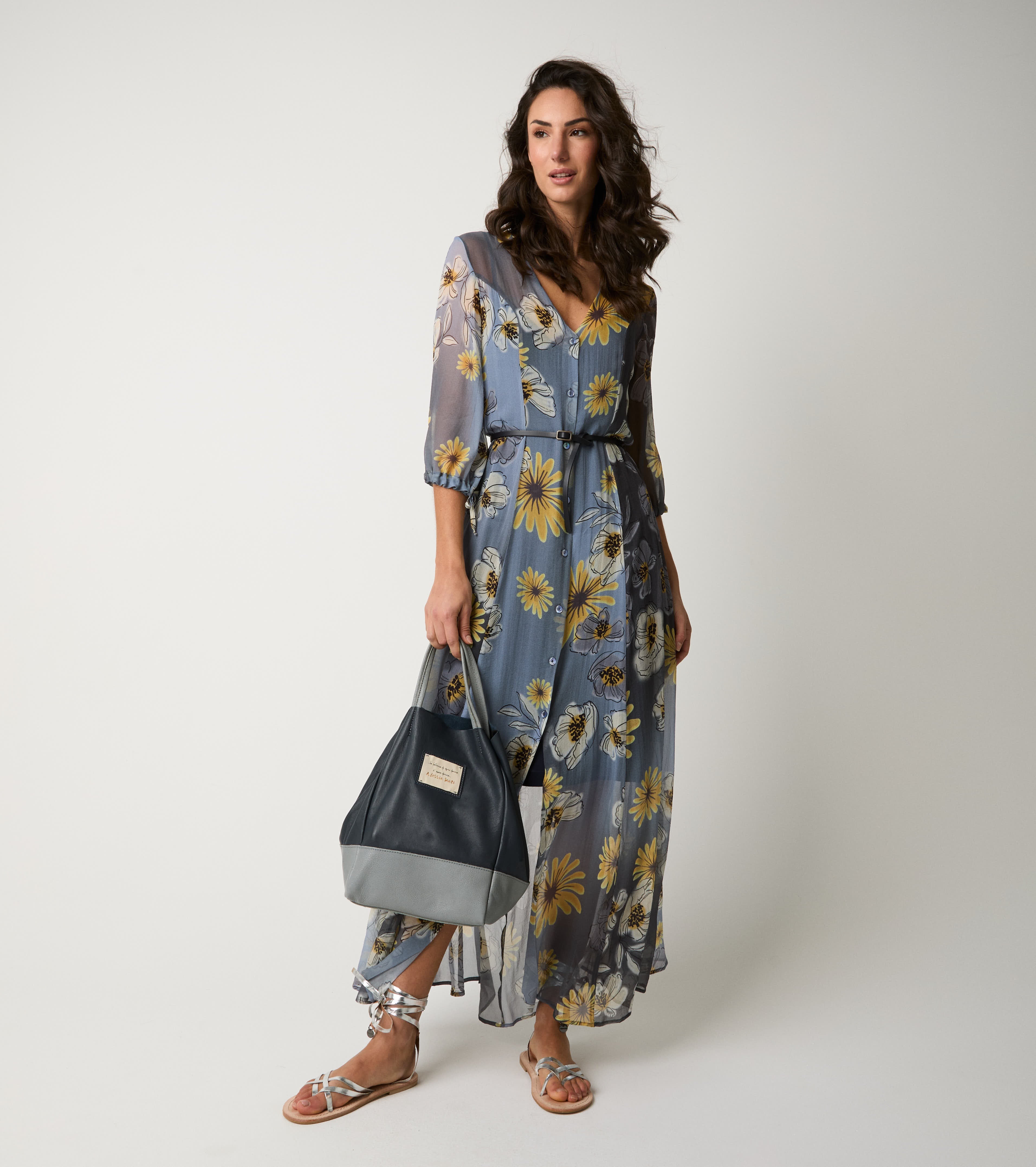 Abito chemisier con scollo a V blu