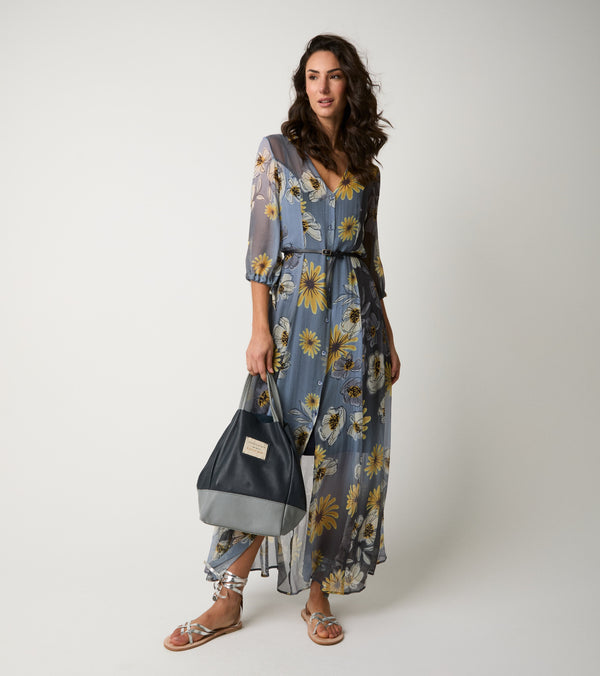 Abito chemisier con scollo a V blu
