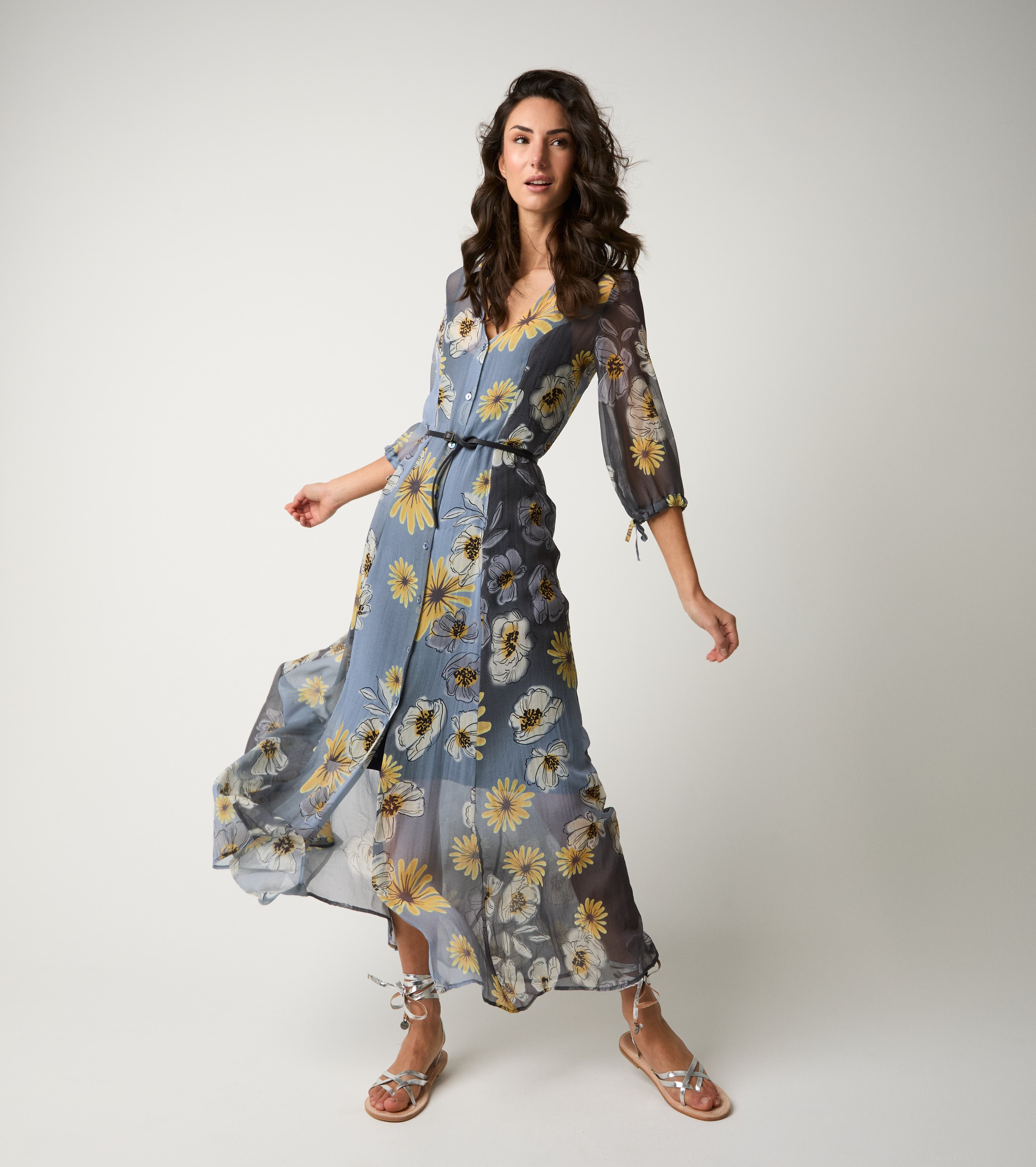 Abito chemisier con scollo a V blu