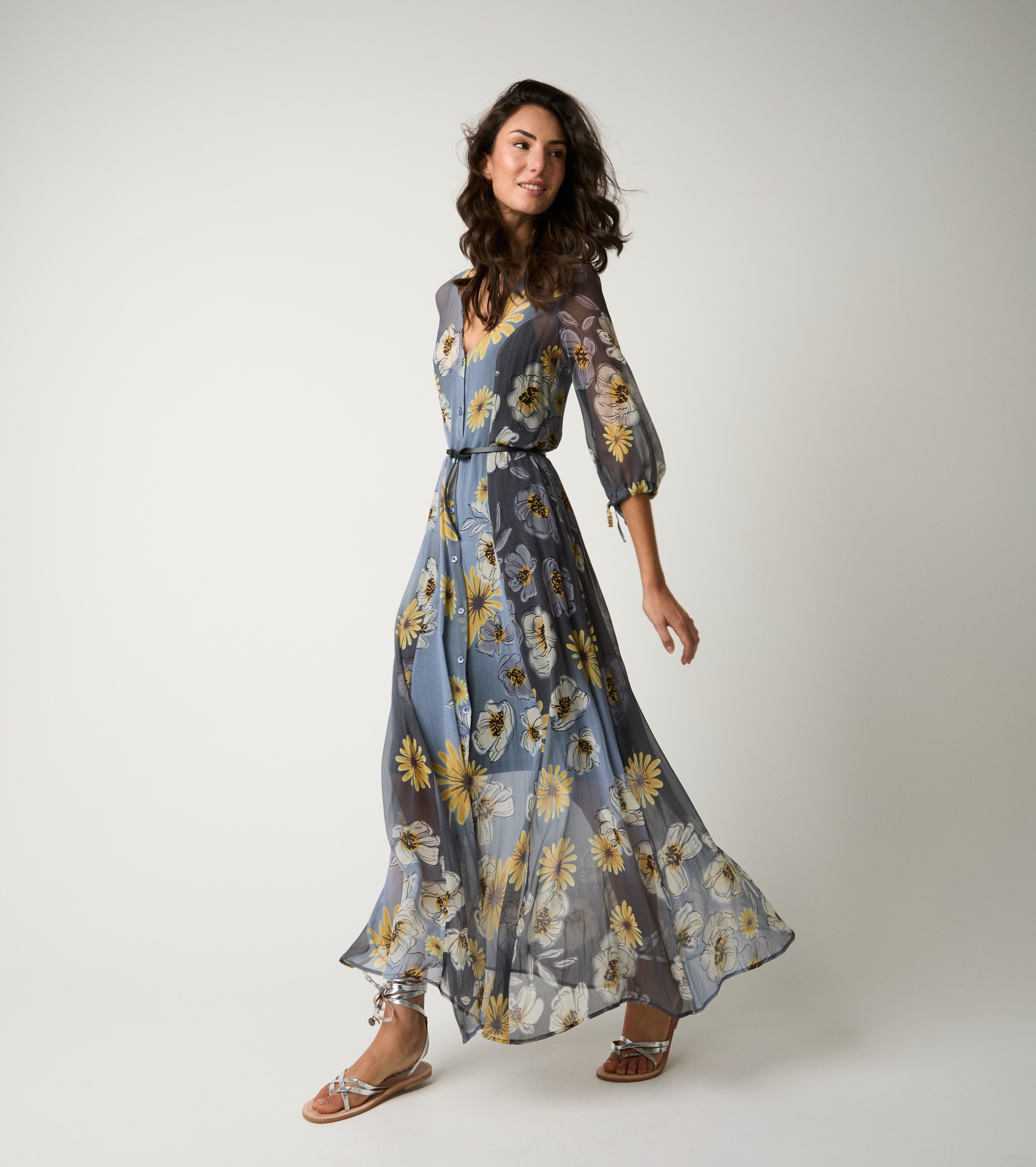 Abito chemisier con scollo a V blu