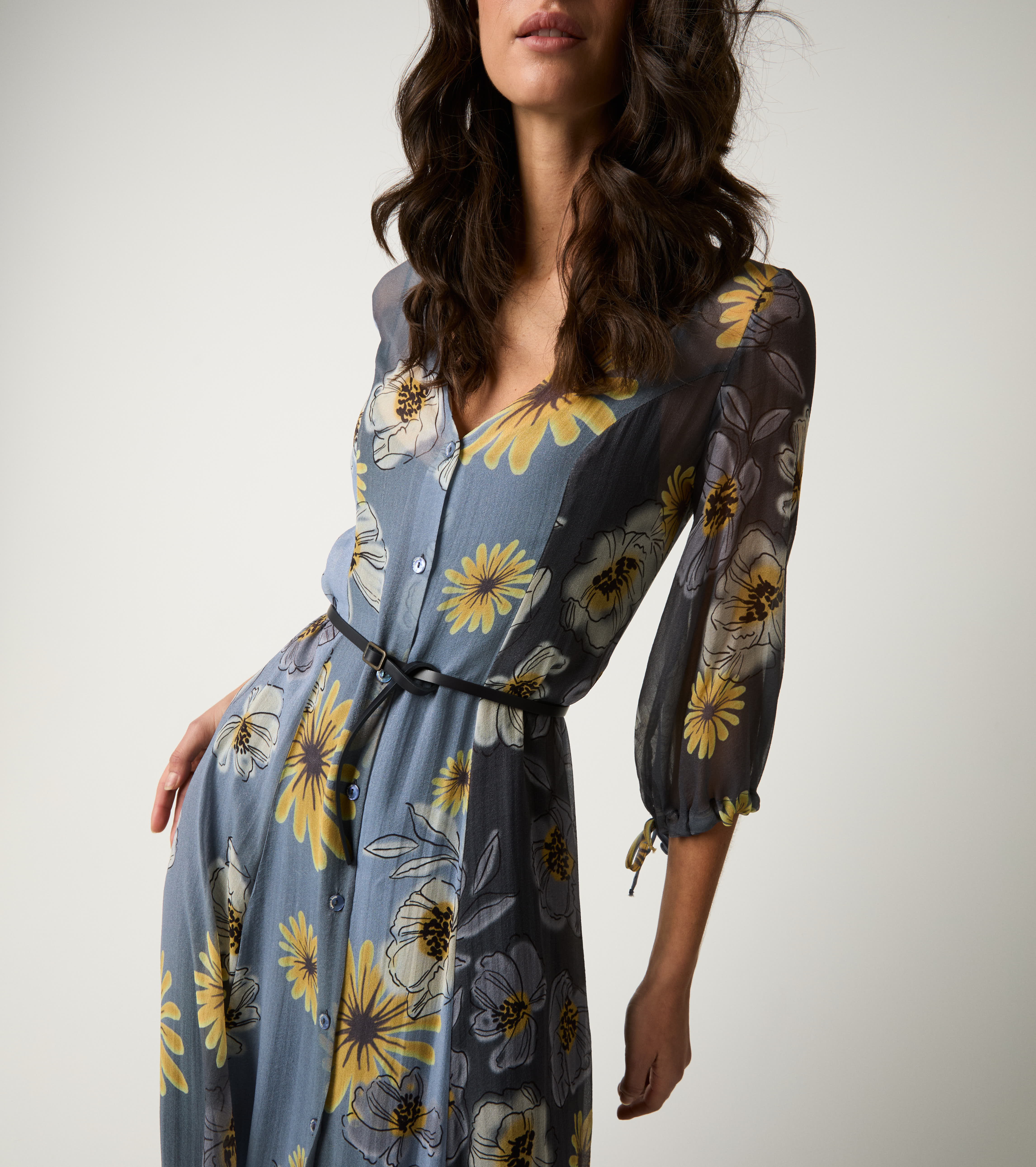 Abito chemisier con scollo a V blu