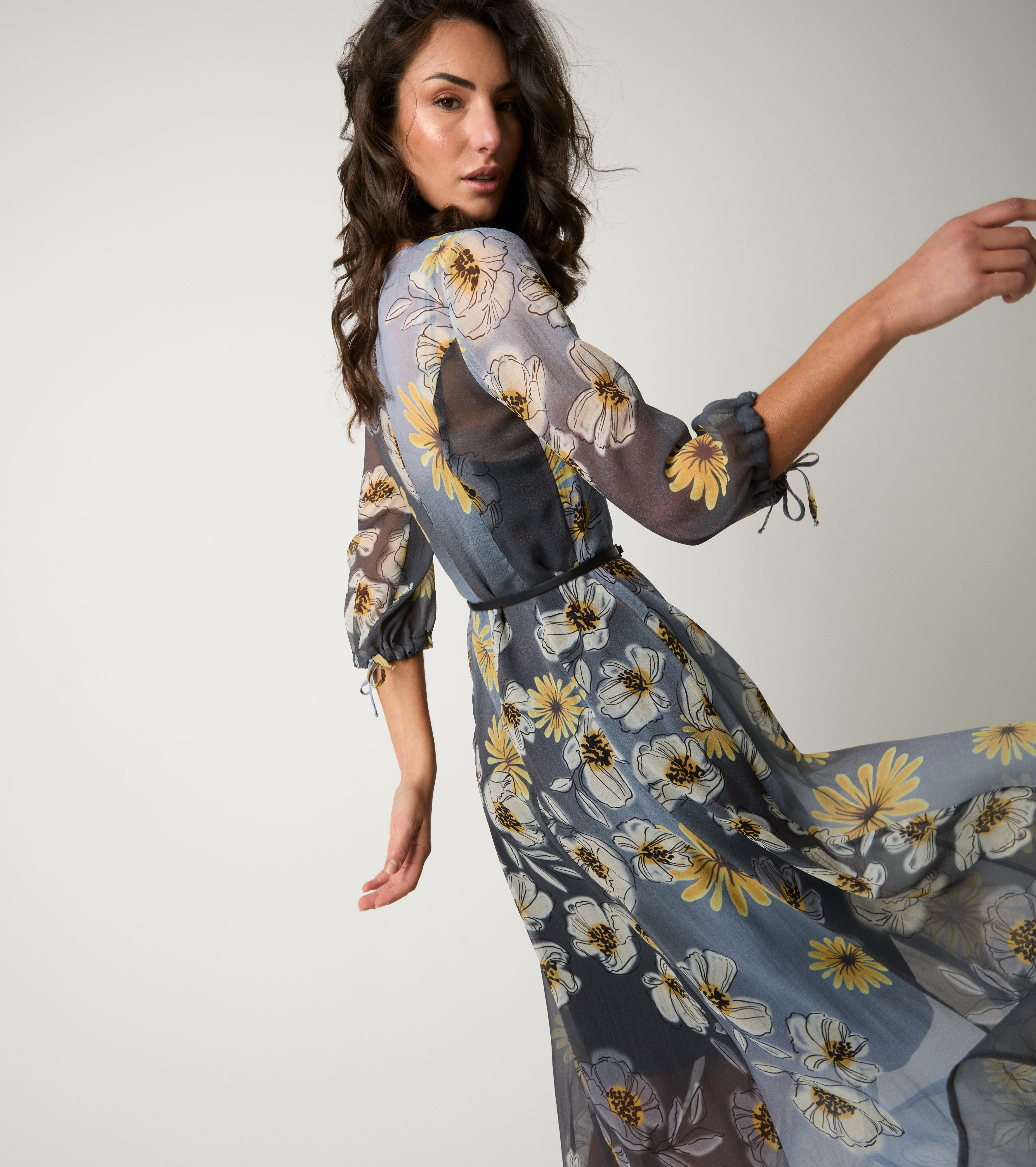 Abito chemisier con scollo a V blu