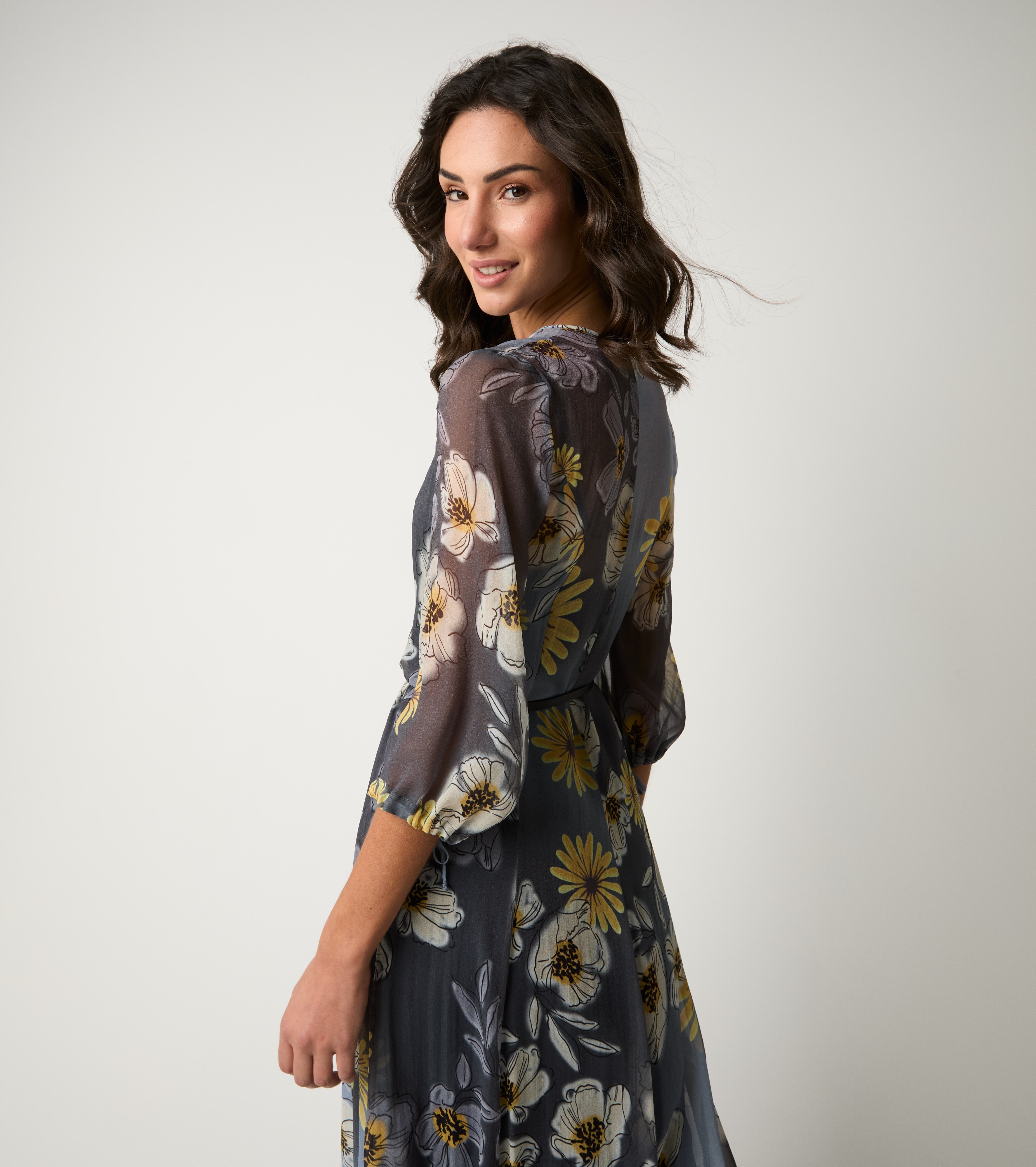 Abito chemisier con scollo a V blu