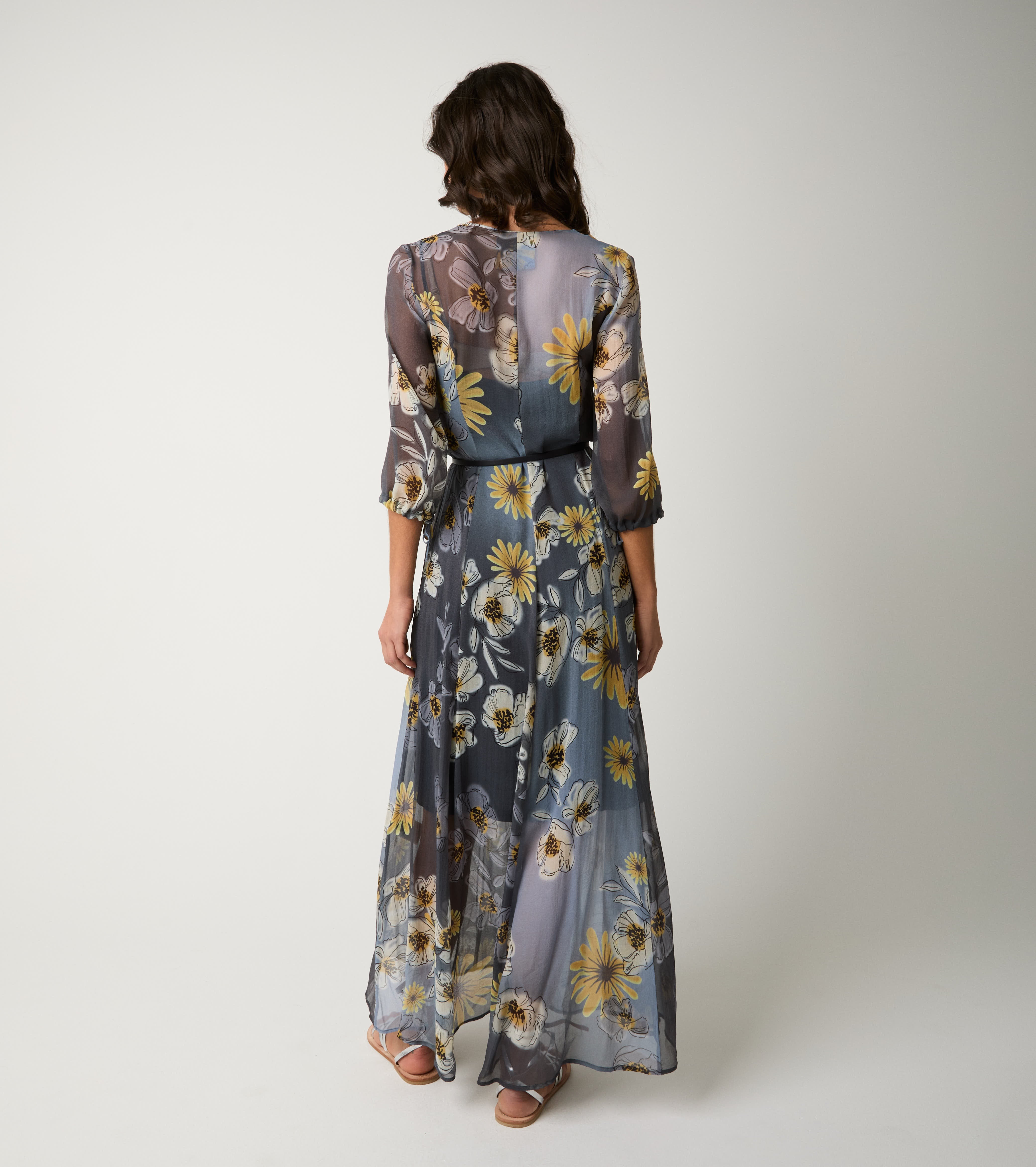 Abito chemisier con scollo a V blu