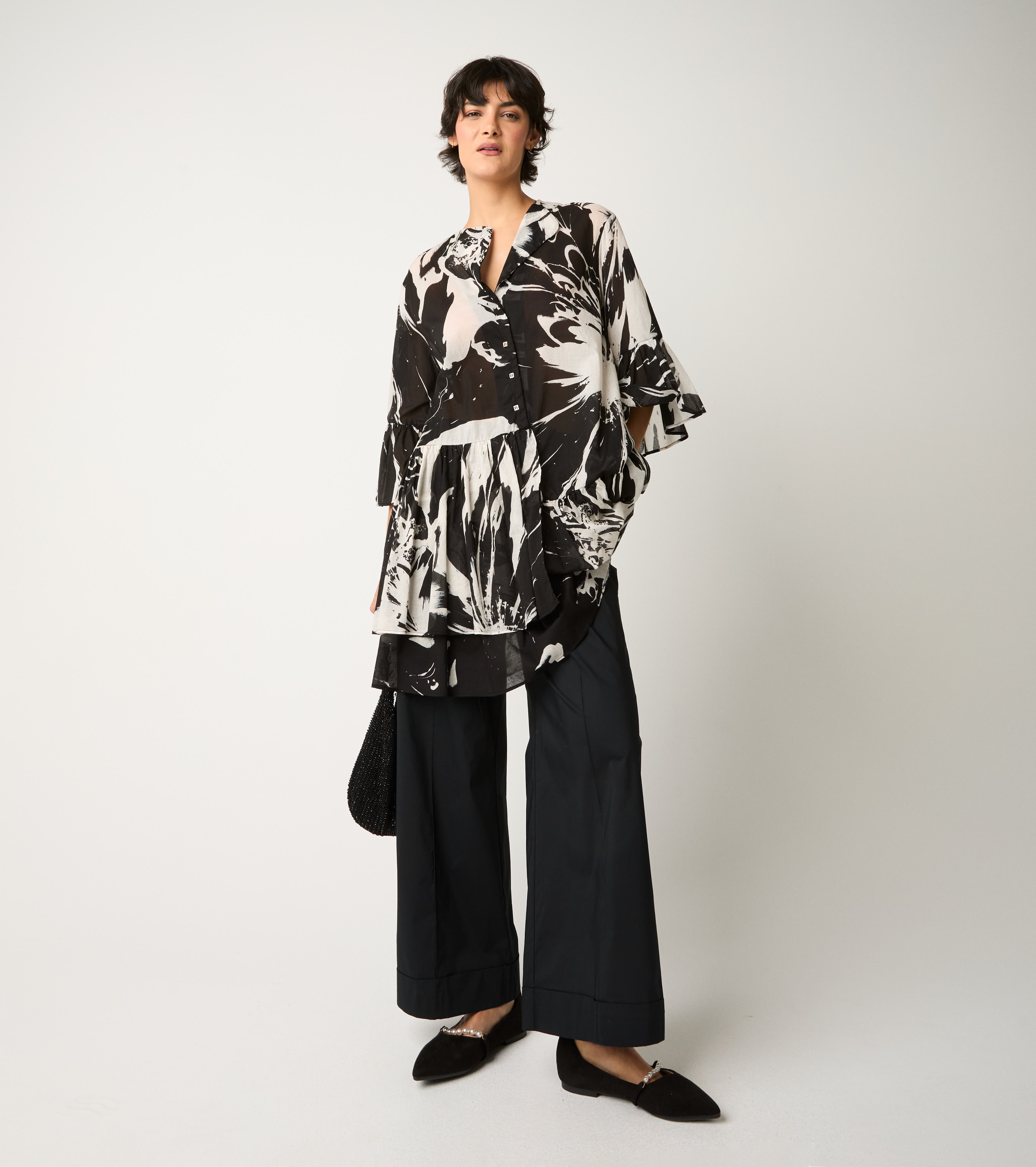 Abito corto in cotone stampato fiore